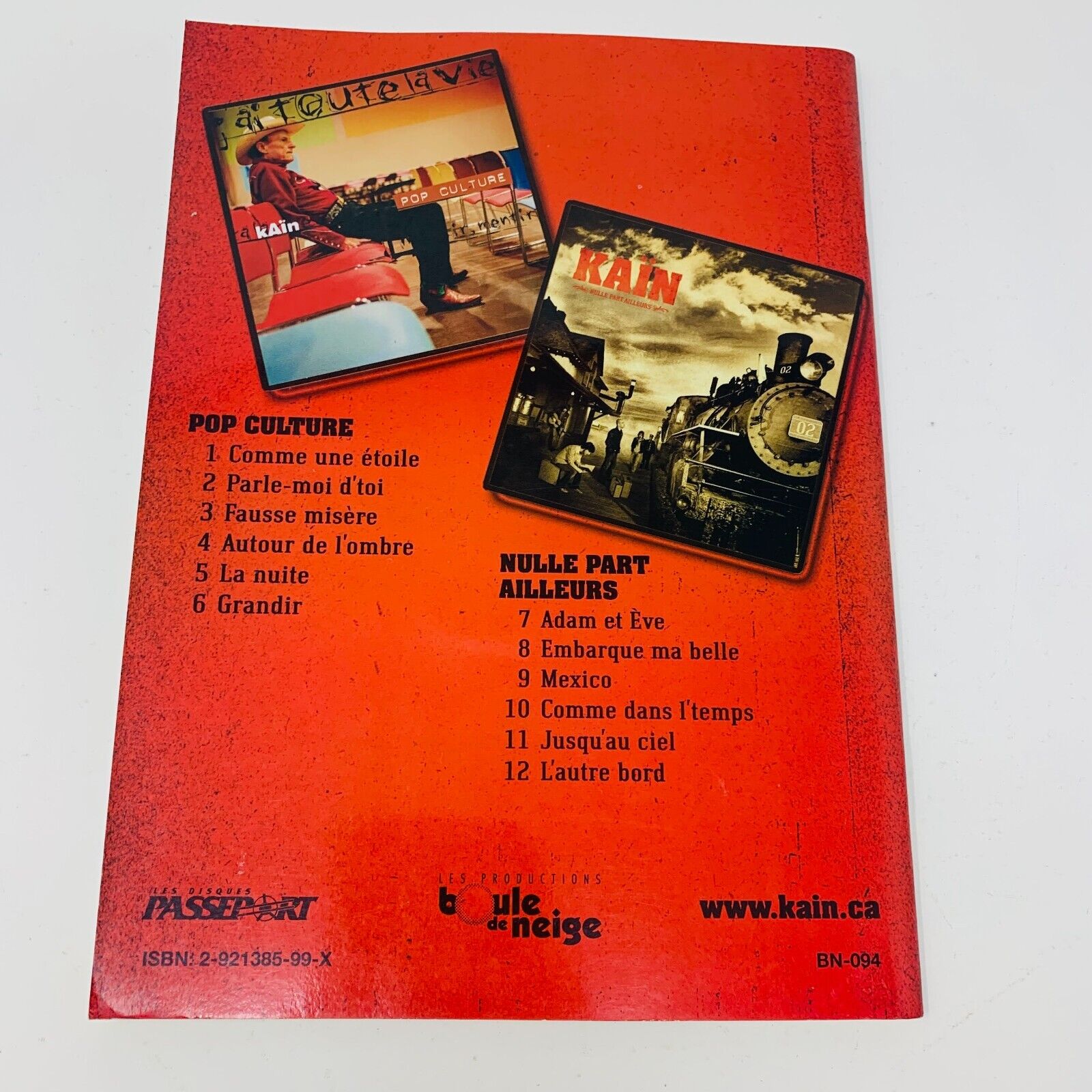 2006 Kain Pop Culture et Nulle Part Ailleurs Partitions Songbook Piano Guitar