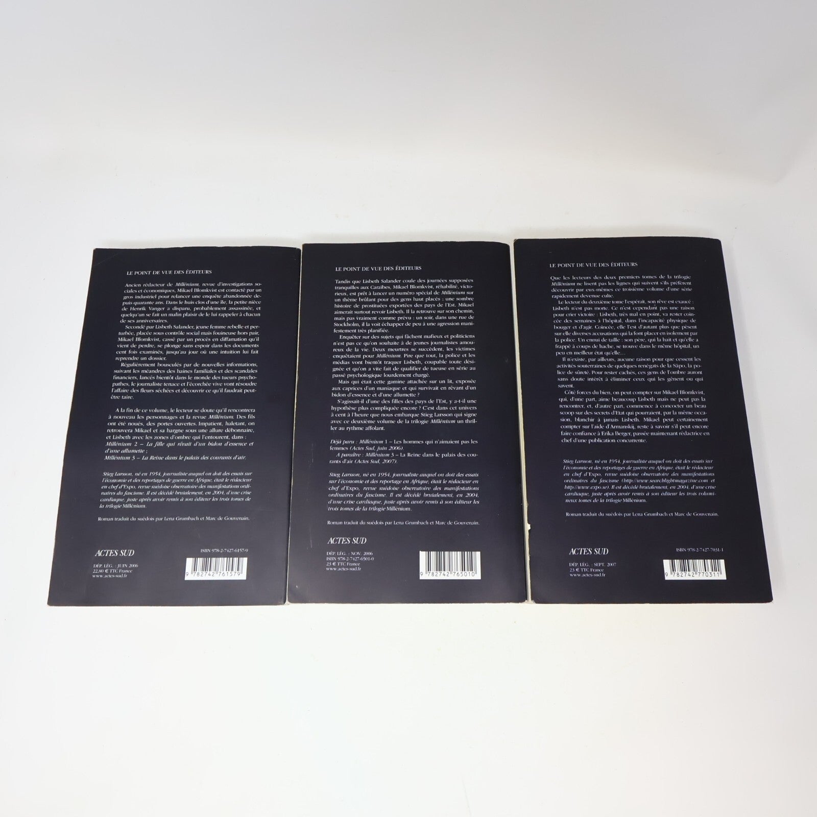 Millénium #1-3 Lot 3 Livres Stieg Larsson Français French Actes Sud 2000s PB