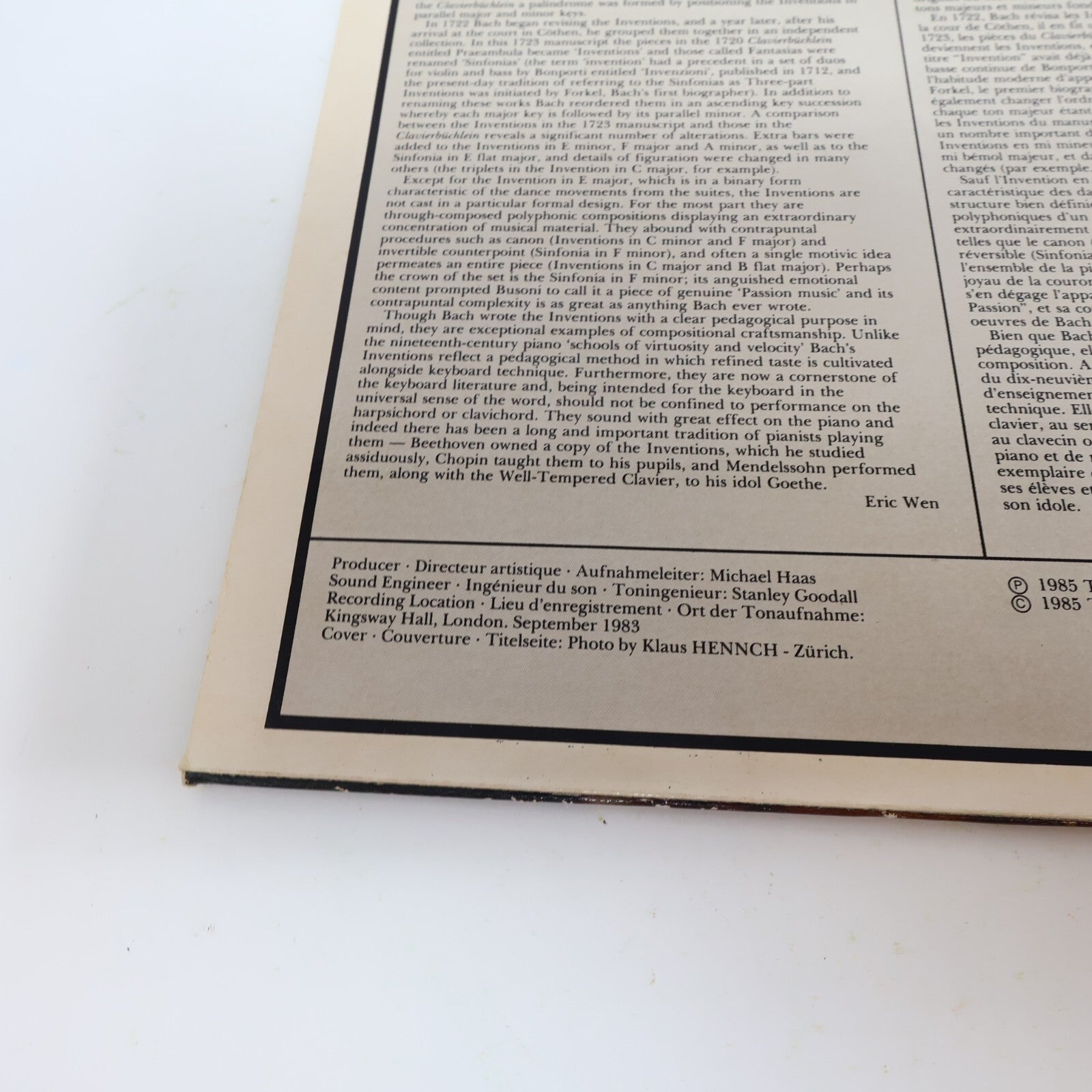 J.S. Bach András Schiff Two-Part/Three-Part Inventions Piano LP Record 411 974-1