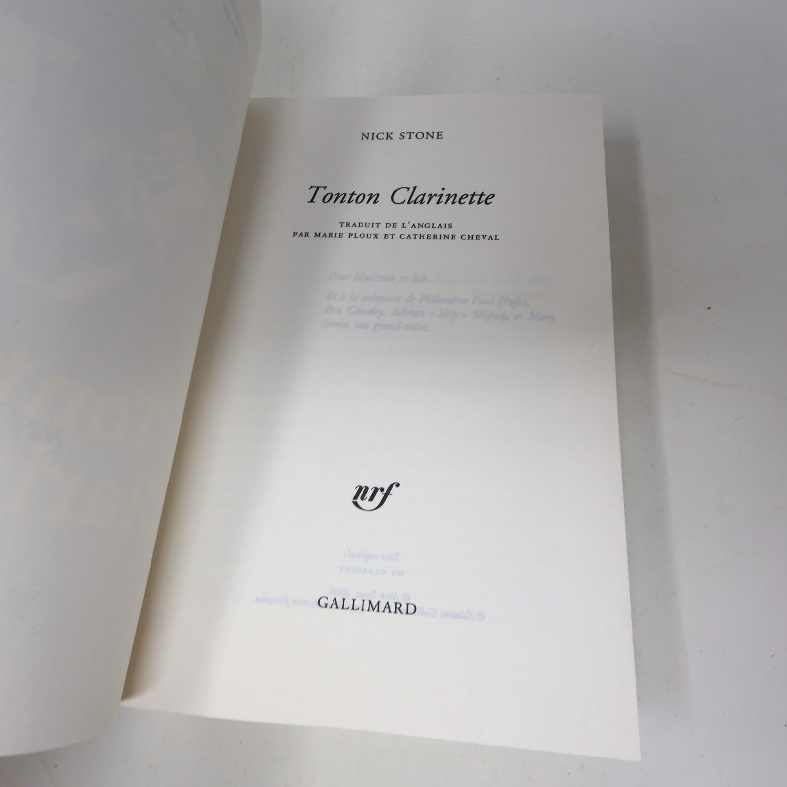 2008 Tonton Clarinette Nick Stone Gallimard Crime et Mystère Policier Thriller