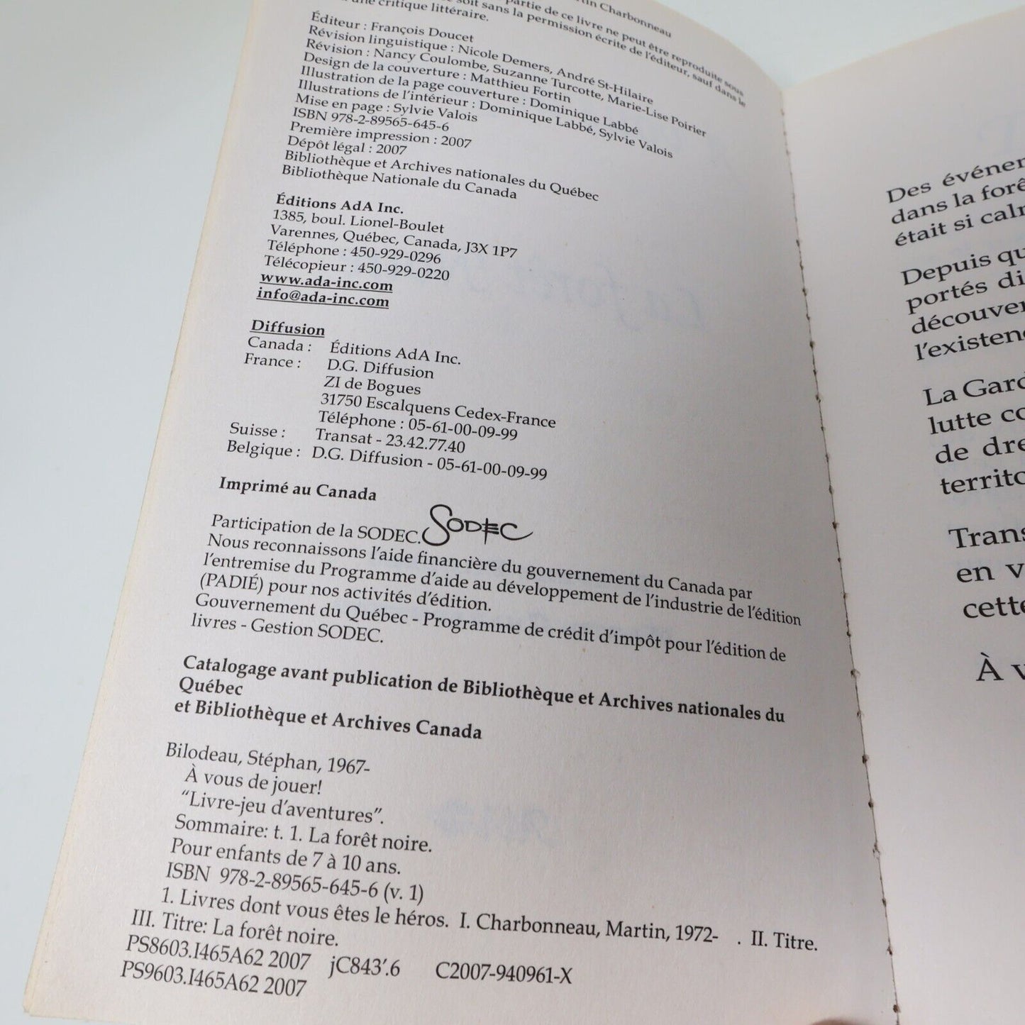 Lot 7 Livres À Vous de Jouer! #1-2 4-8 Ada La Forêt Noire Jeu de Rôle Français