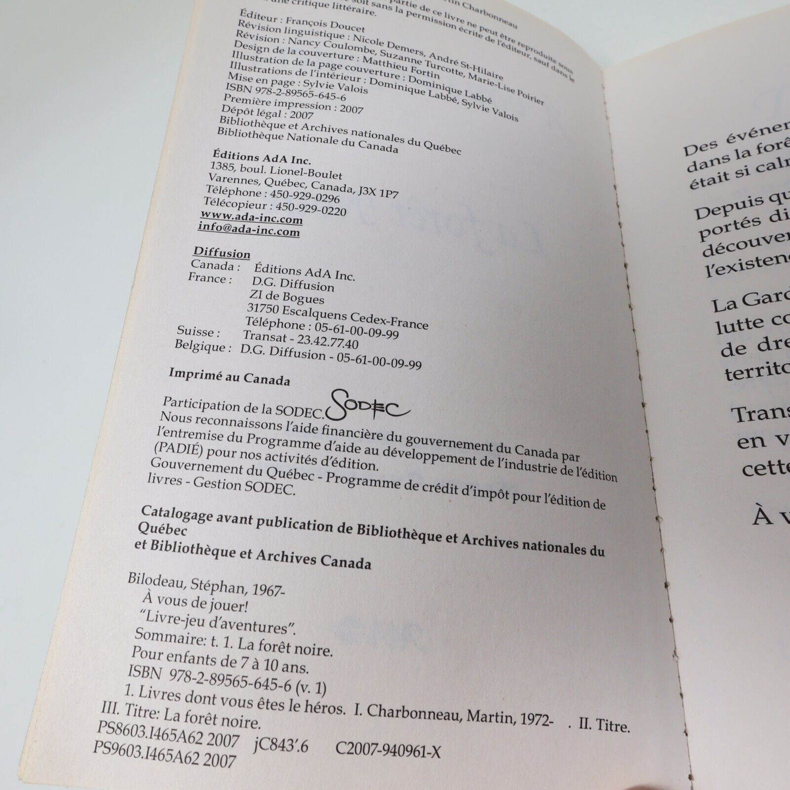 Lot 7 Livres À Vous de Jouer! #1-2 4-8 Ada La Forêt Noire Jeu de Rôle Français