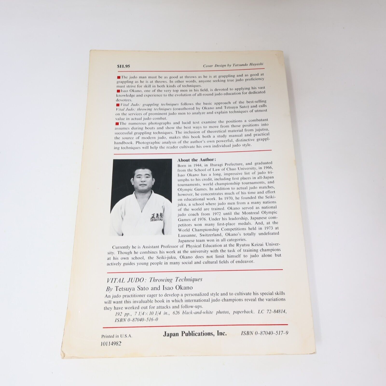 1982 Vital Judo Grappling Techniques by Isao Okano 1st Print Paperback PB Sport