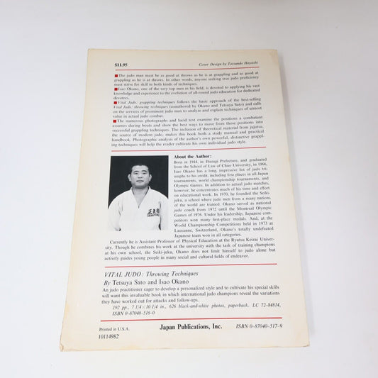1982 Vital Judo Grappling Techniques by Isao Okano 1st Print Paperback PB Sport
