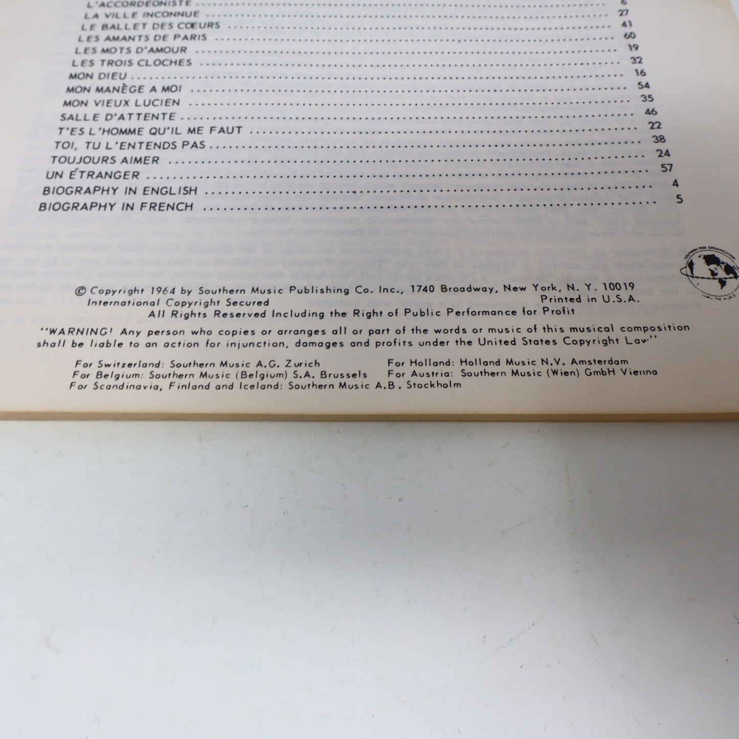 1964 Edith Piaf Album Commémoratif Peer Southern Paperback Songbook Partitions