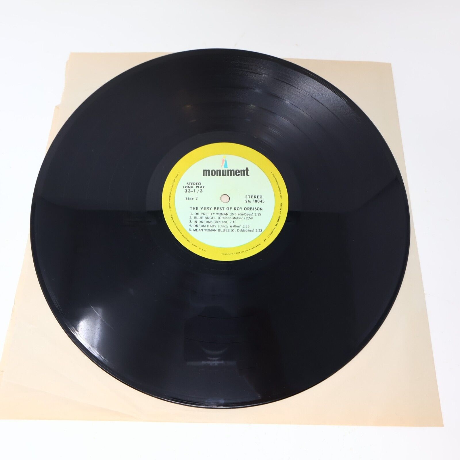 The Very Best Of Roy Orbison LP Record Vinyl Monument SM 18045 Canada 1960s