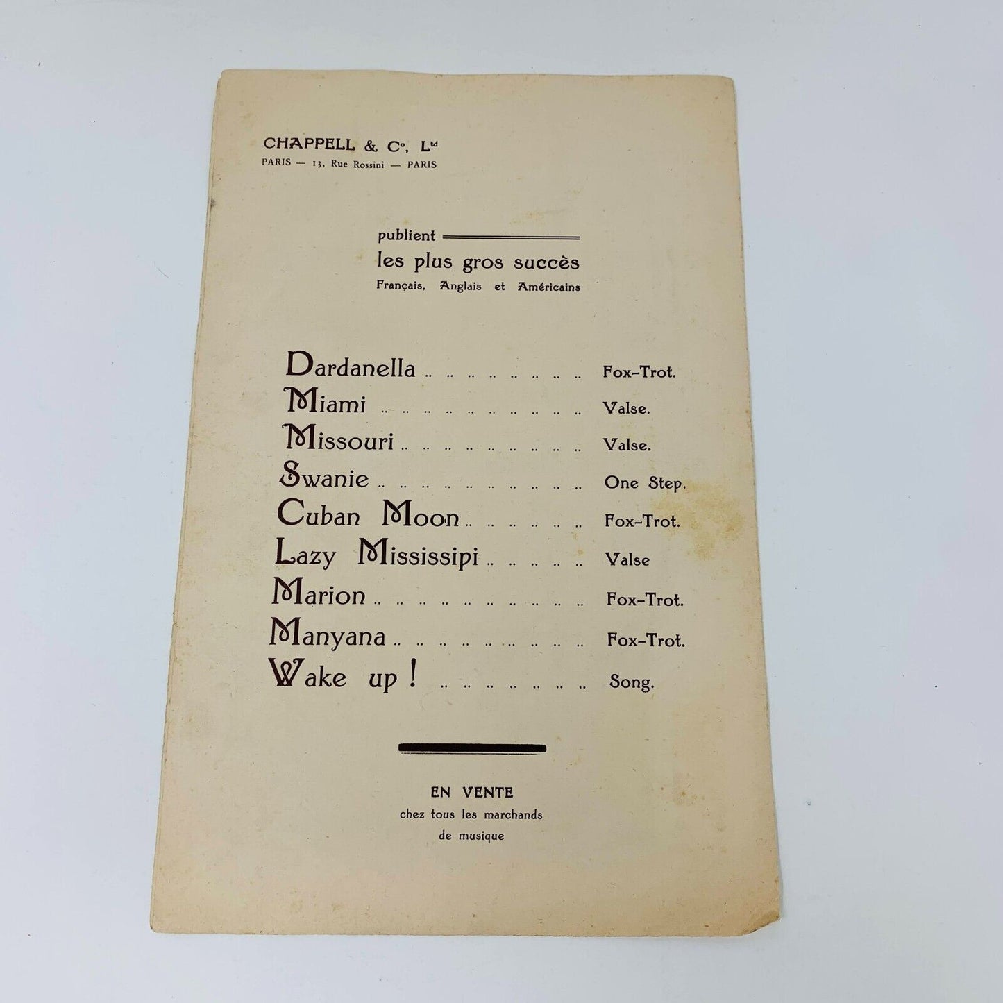 1920 One Step Swanie (Swanee) Partition Français French Harry Pilcer Gershwin