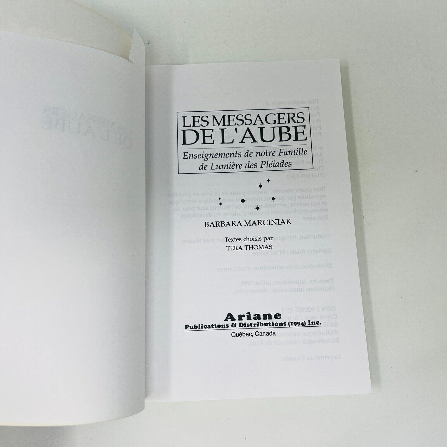 1997 Messagers de l'Aube de Barbara Marciniak Livre Ariane Lumière des Pléiades