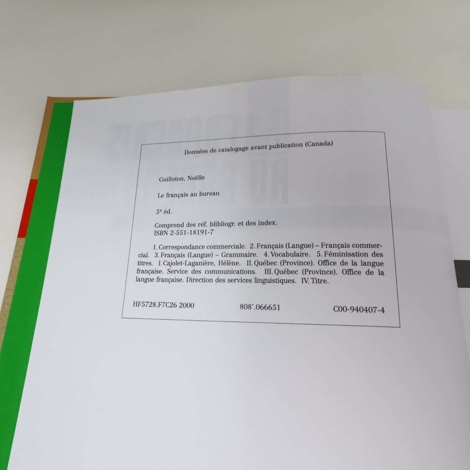 2000 Le Français au Bureau Office de la Langue Française Écrire Rédiger Livre HC