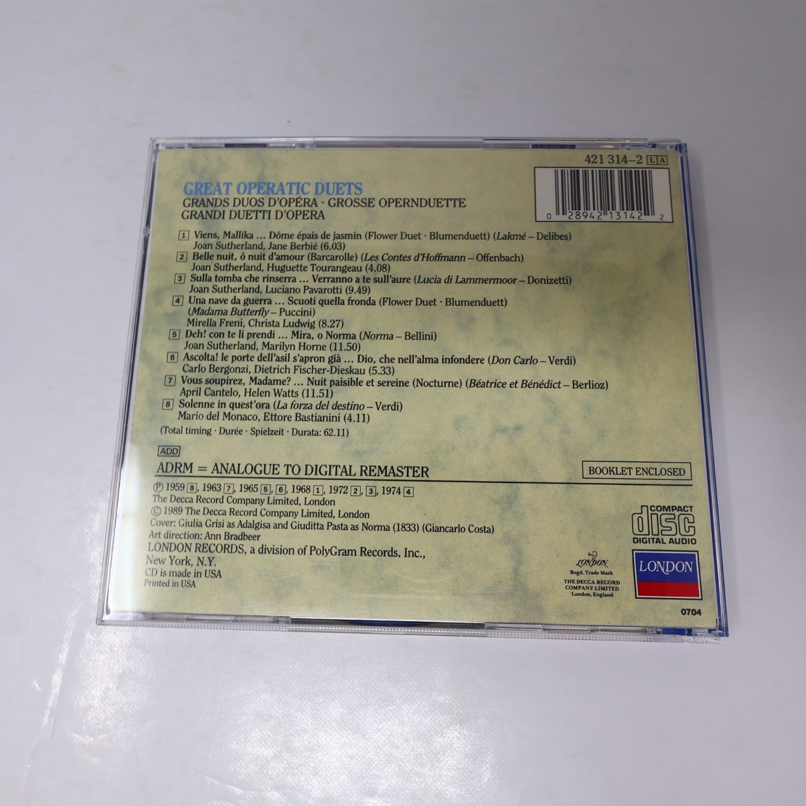 Great Operatic Duets CD Opera Gala London Sutherland/Tebaldi/Horne/Pavarotti