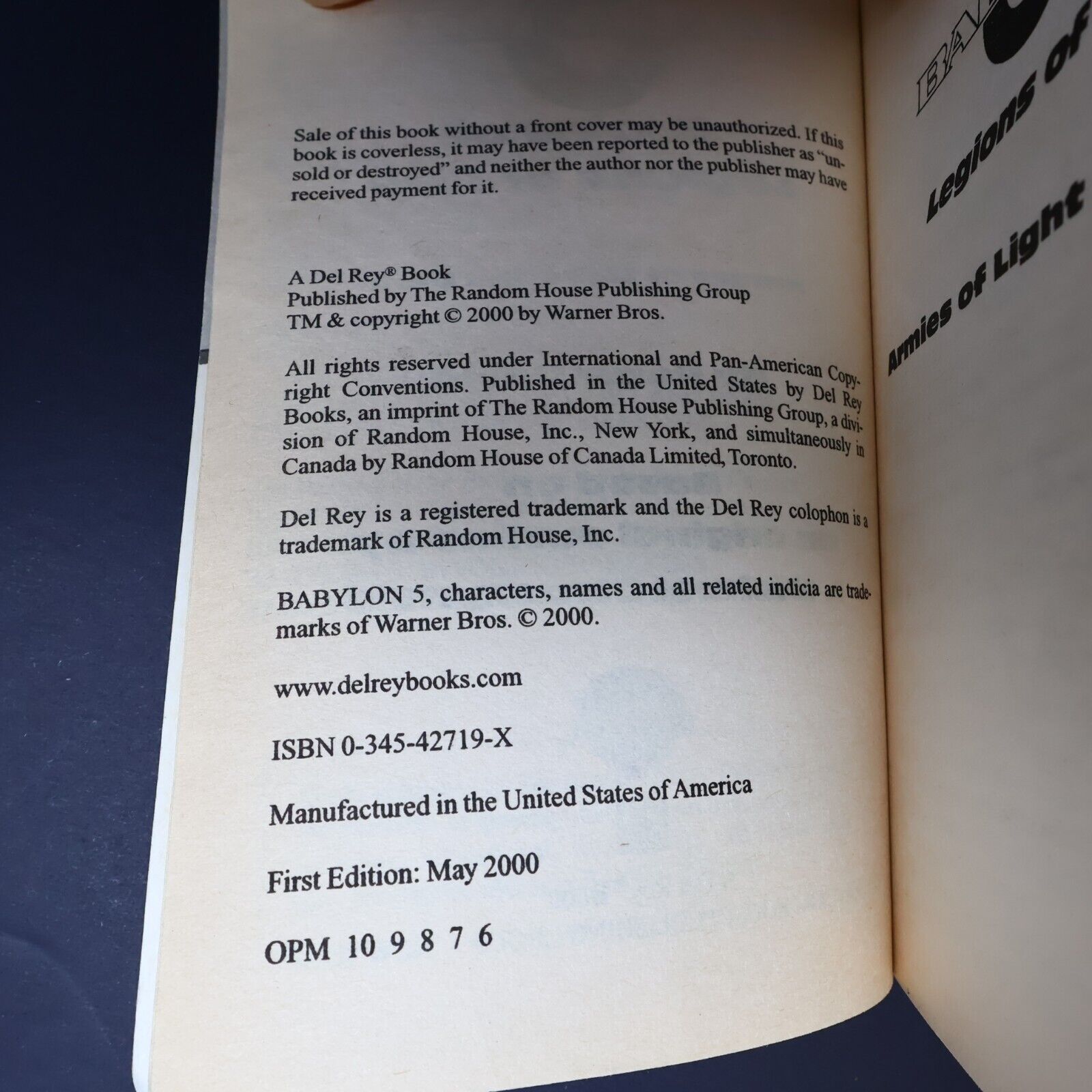2000 Legions of Fire #2 Armies of Light and Dark Babylon 5 by Peter David Book