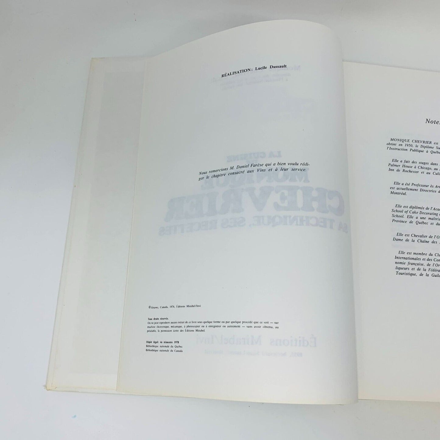1978 La Cuisine de Monique Chevrier Sa Technique ses Recettes Livre en Français