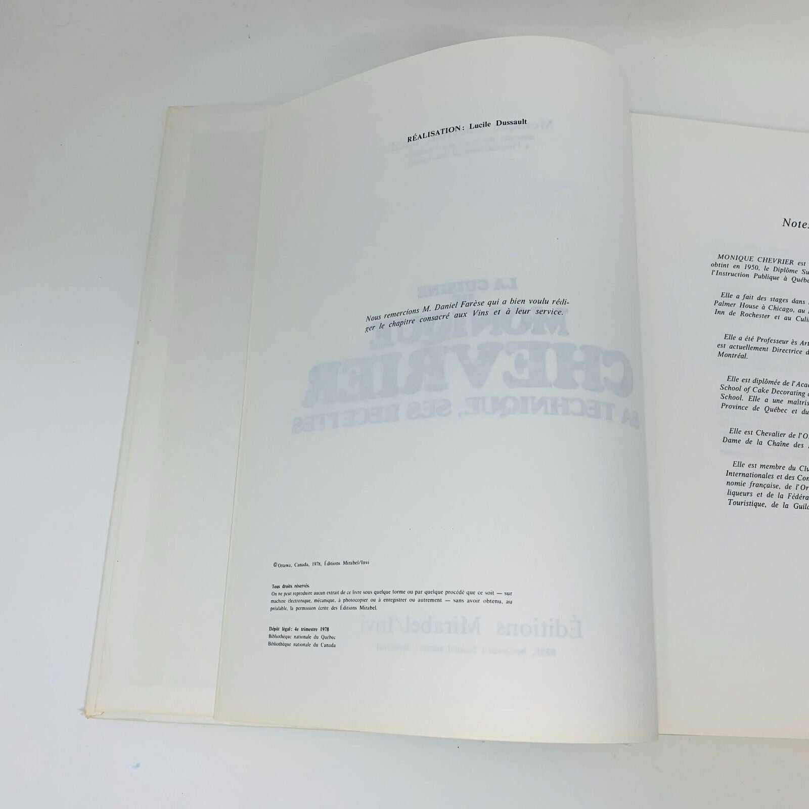 1978 La Cuisine de Monique Chevrier Sa Technique ses Recettes Livre en Français
