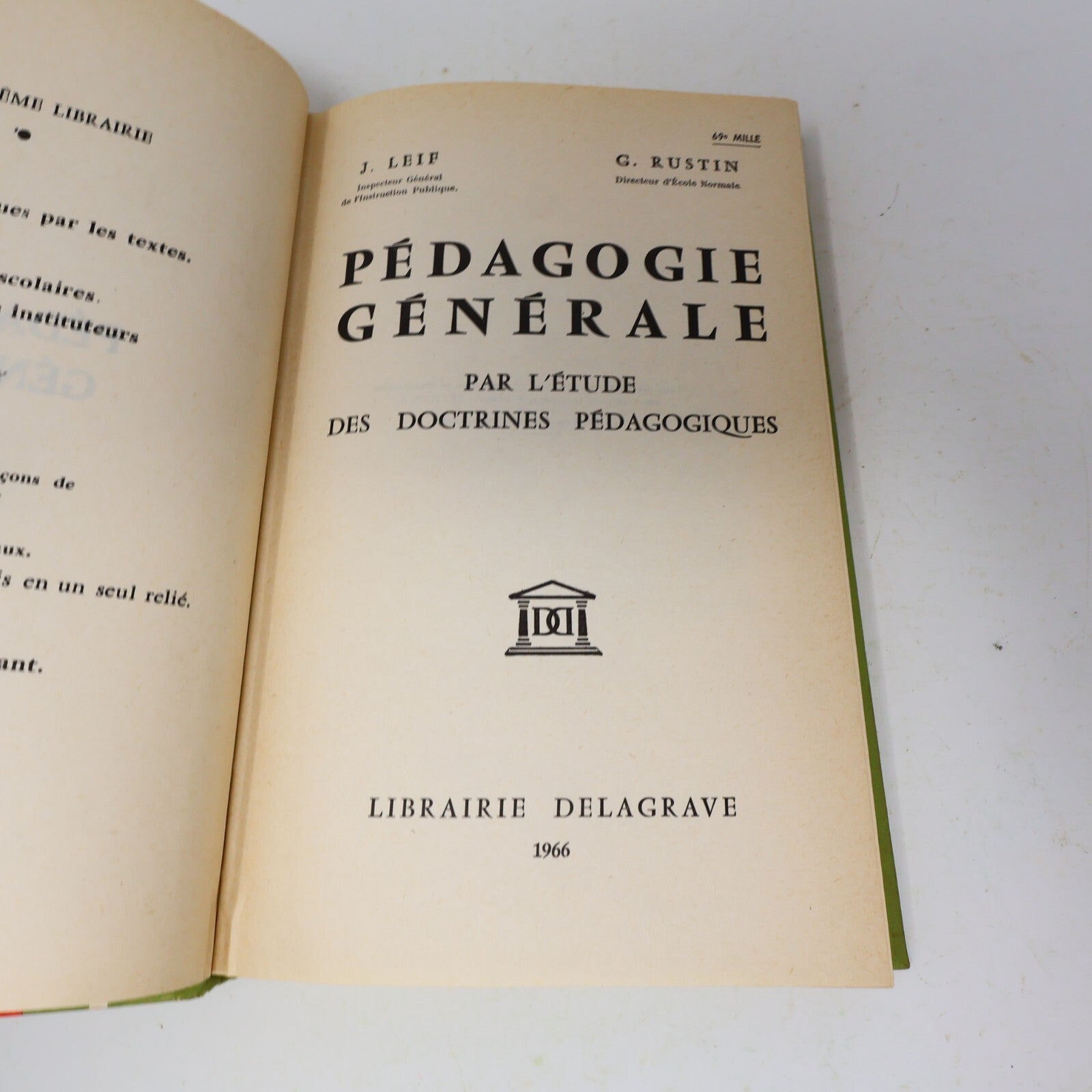 1966 Pédagogie Générale par l'Étude des Doctrines Pédagogiques J.Leif/G. Rustin