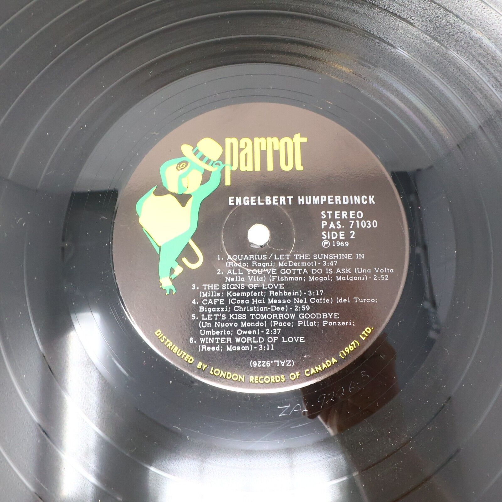 Engelbert Humperdinck Self Titled LP Record Vinyl Parrot PAS 71030 Canada 1969