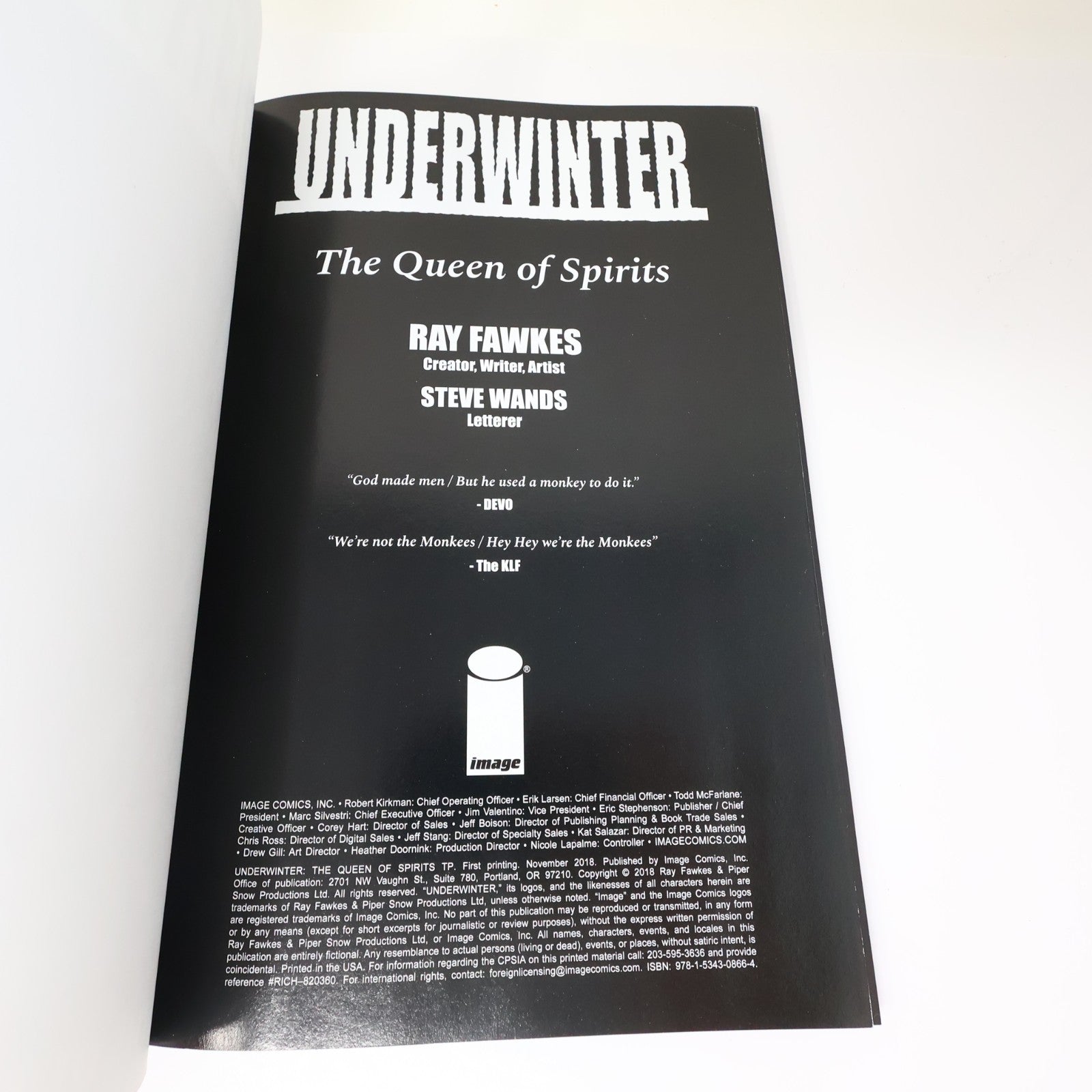 The Queen of Spirits Ray Fawkes Underwinter Image 2018 PB Comics Horror Fantasy