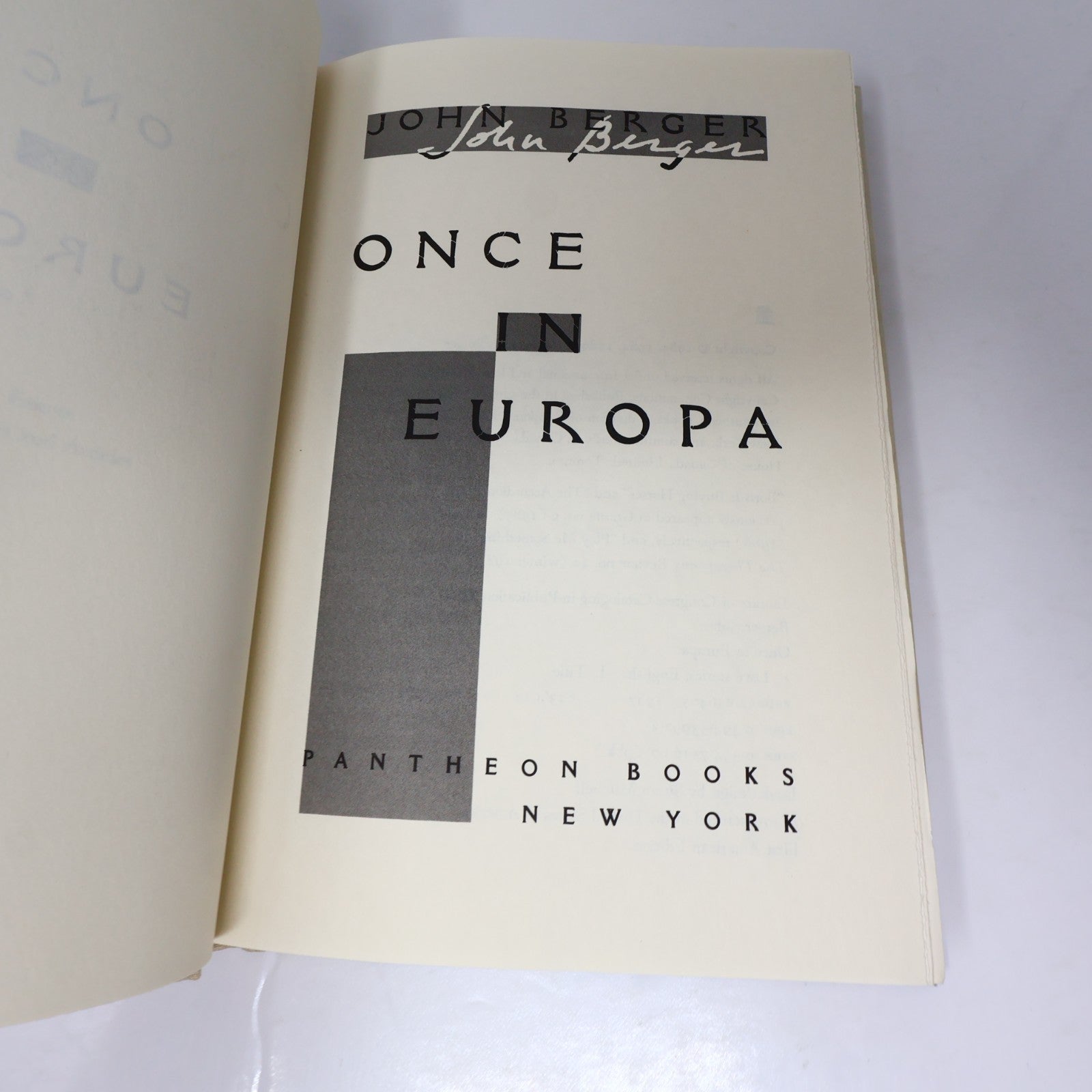 Once in Europa John Berger 1987 HC Litterature 1st Edition Hardcover Book 80s DJ