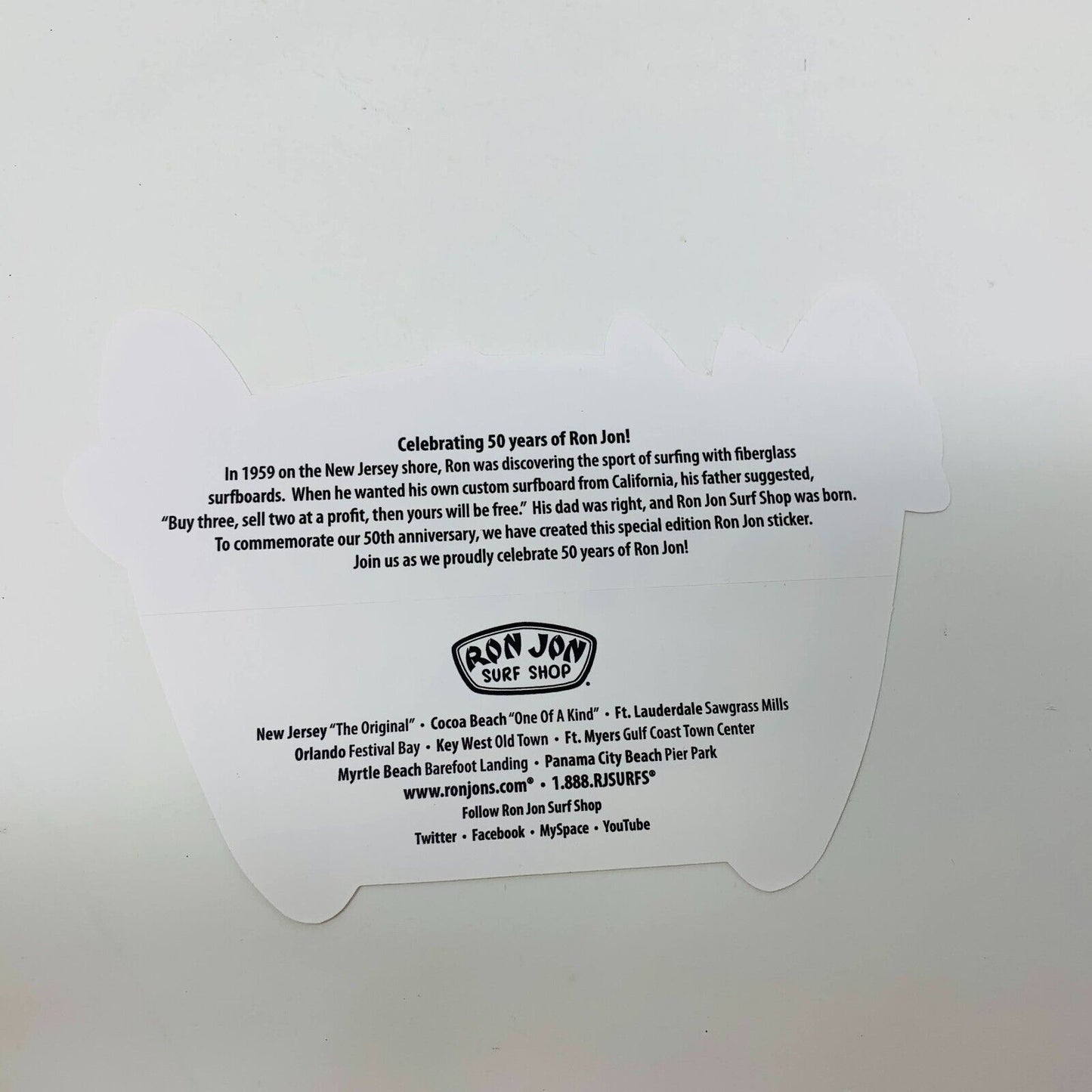 Lot of 2 Ron Jon Surf Shop Stickers 50th Anniversary/FT. Lauderdale Florida