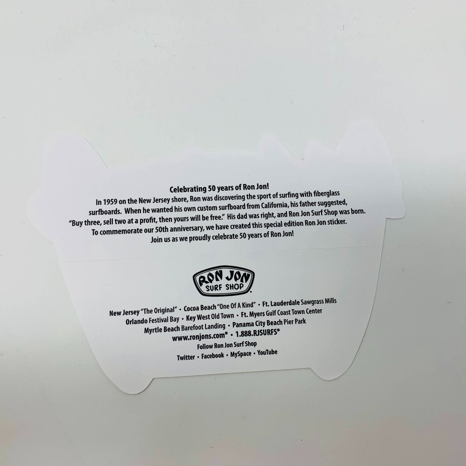 Lot of 2 Ron Jon Surf Shop Stickers 50th Anniversary/FT. Lauderdale Florida