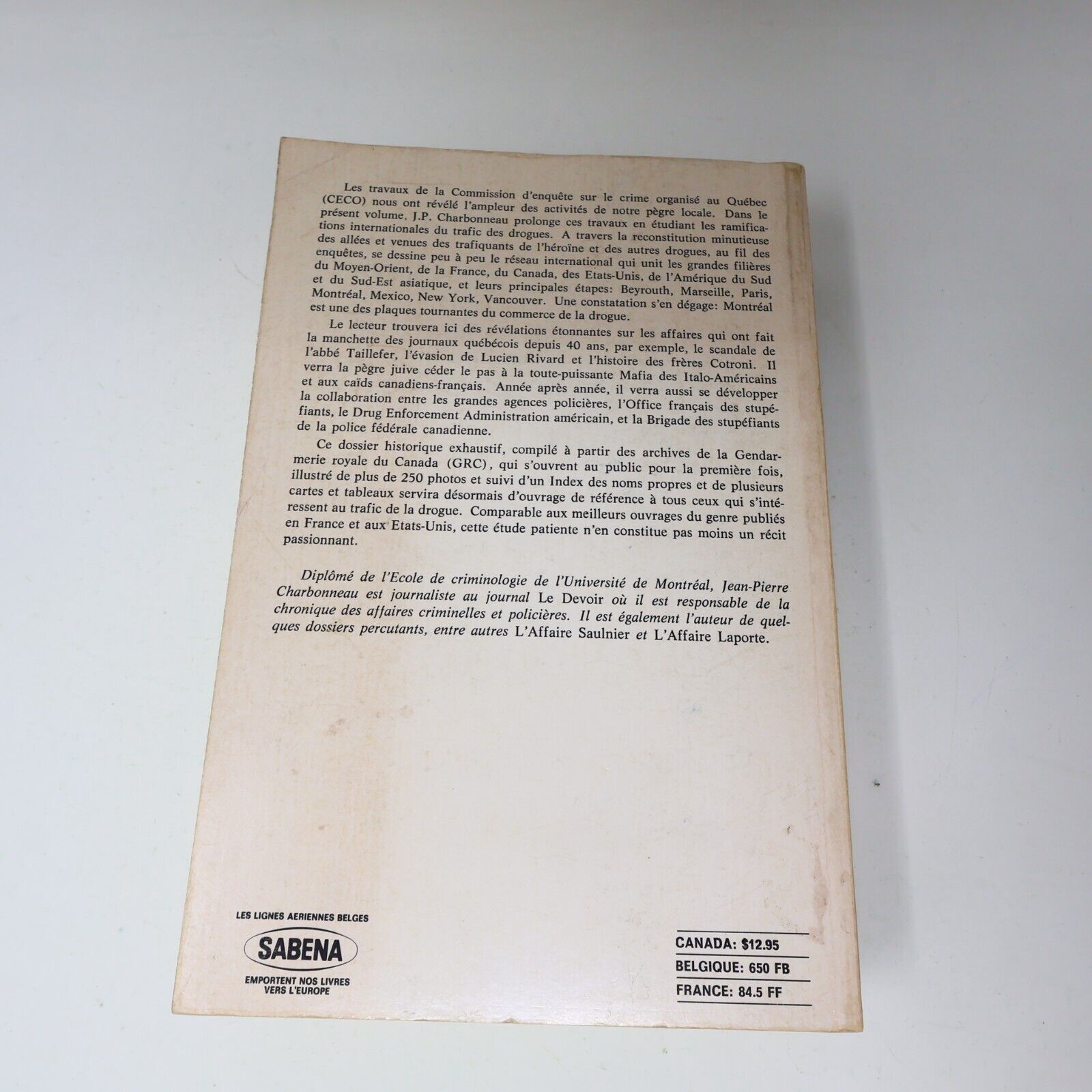1975 La Filière Canadienne Jean-Pierre Charbonneau Sociologie Crime Mafia Livre