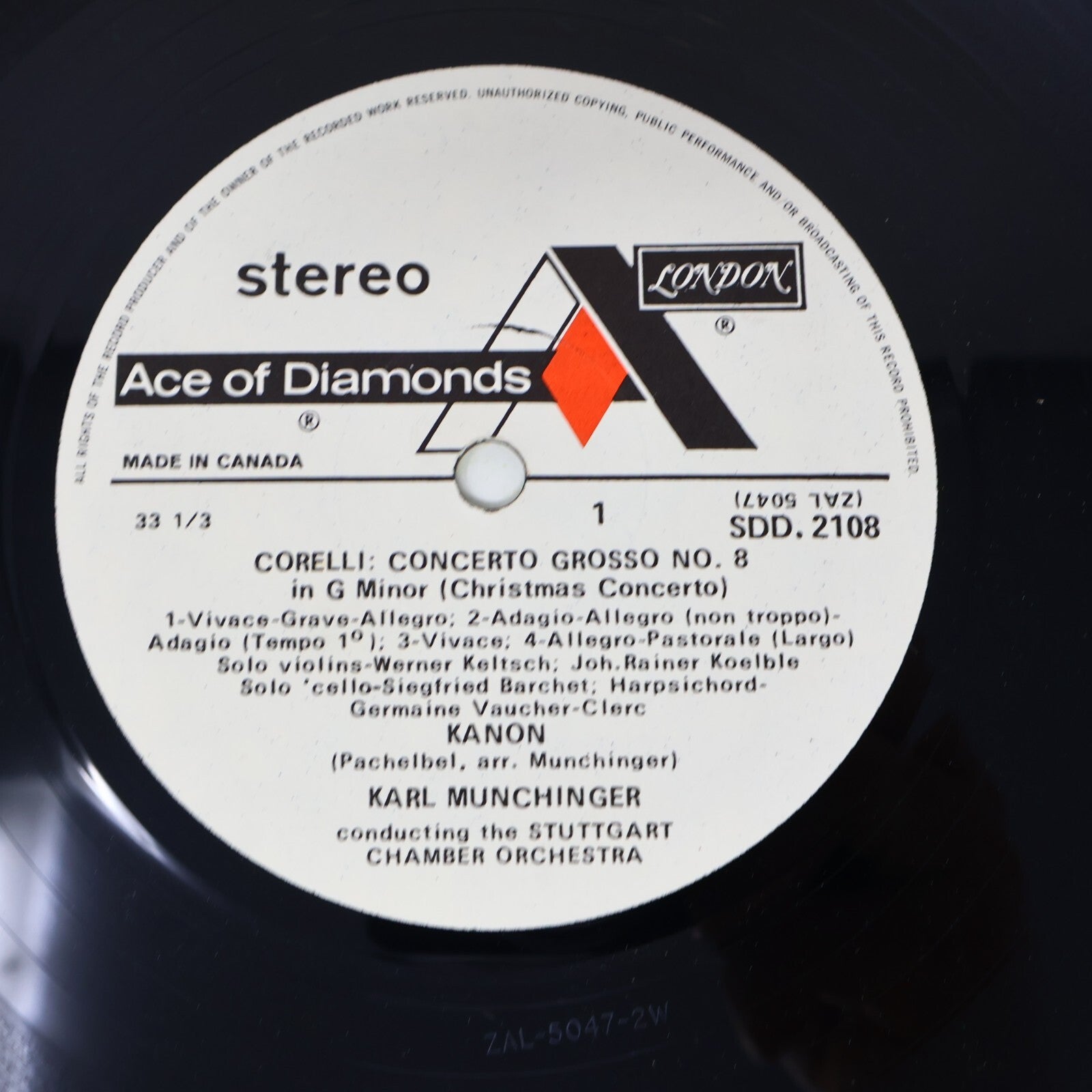 Münchinger Pachelbel Kanon Gluck Corelli Ricciotti Stuttgart Record SDD 2108