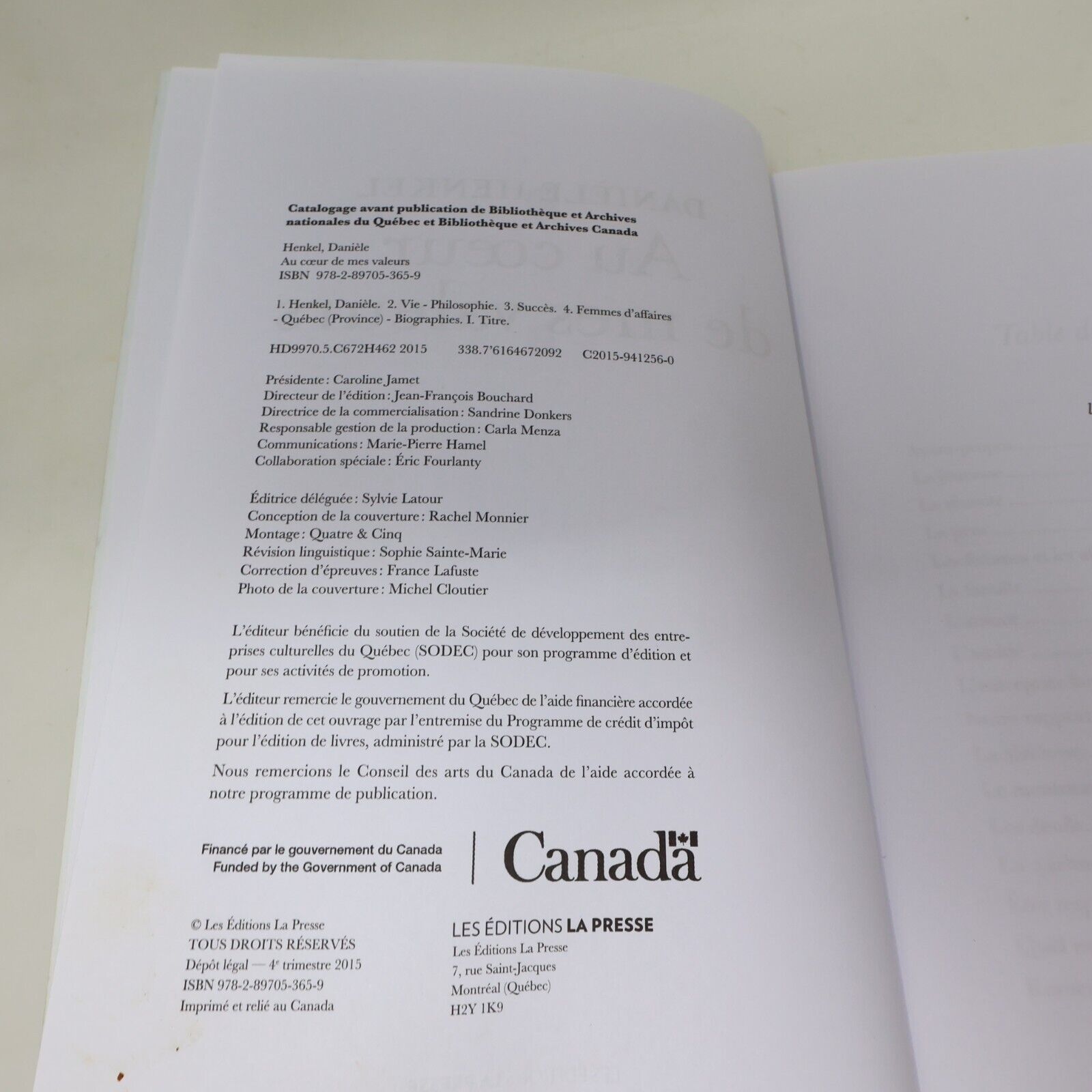 2015 Au Coeur de Mes Valeurs Danièle Henkel Biographie Affaires Québec La Presse