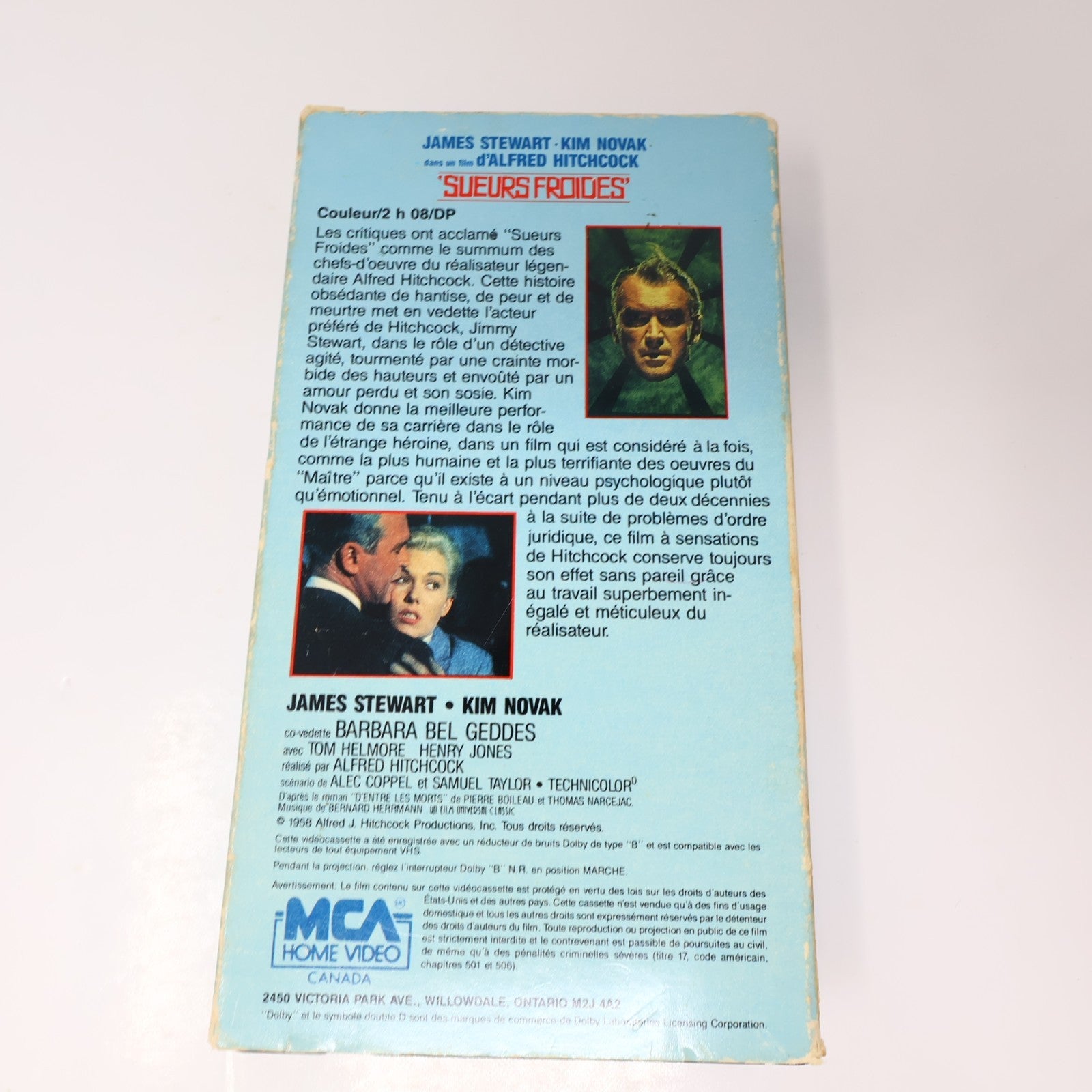 Sueurs Froides (Vertigo) VHS Français/French NTSC James Stewart Alfred Hitchcock