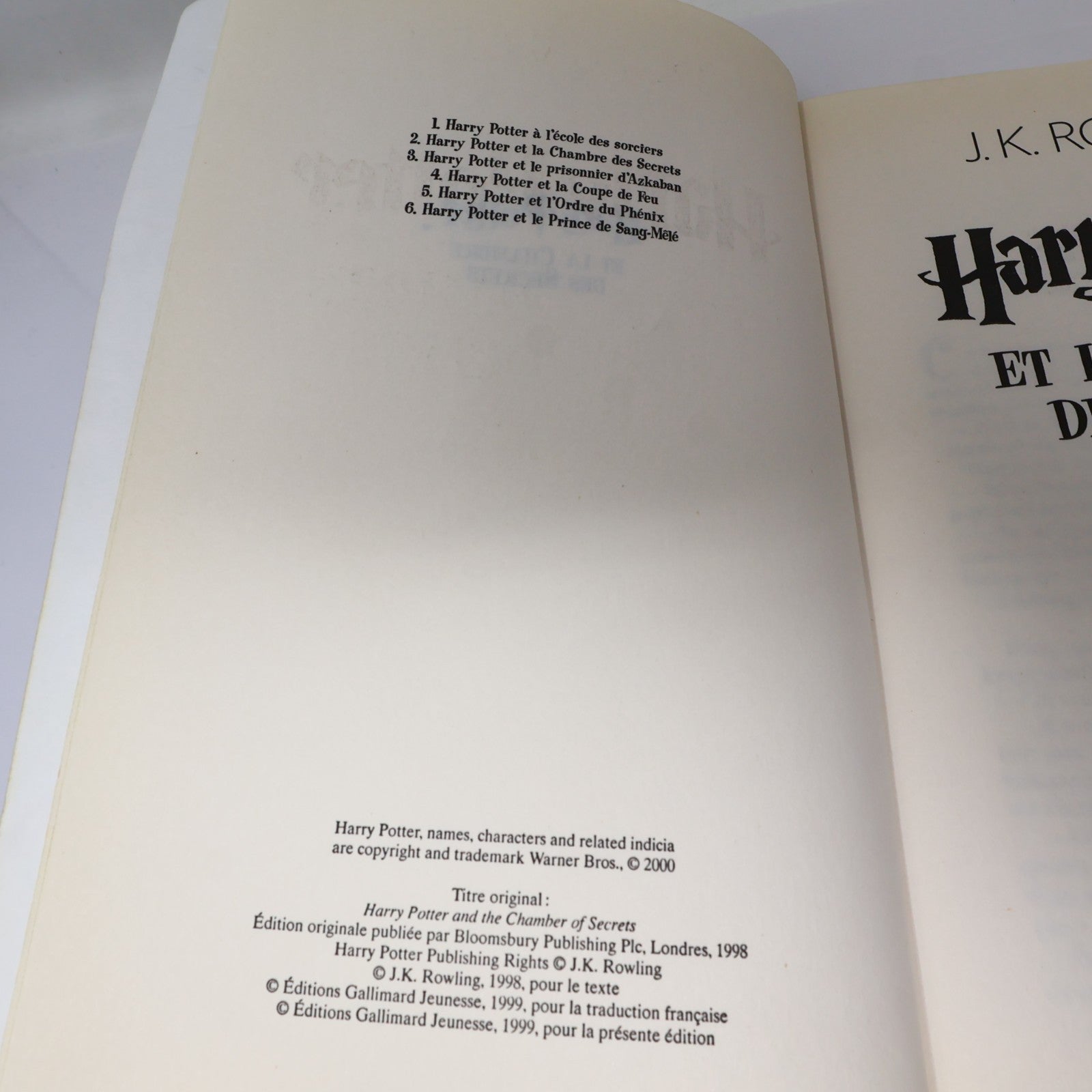Harry Potter et la Chambre des Secrets Grand Format J.K. Rowling 2000 PB Livre