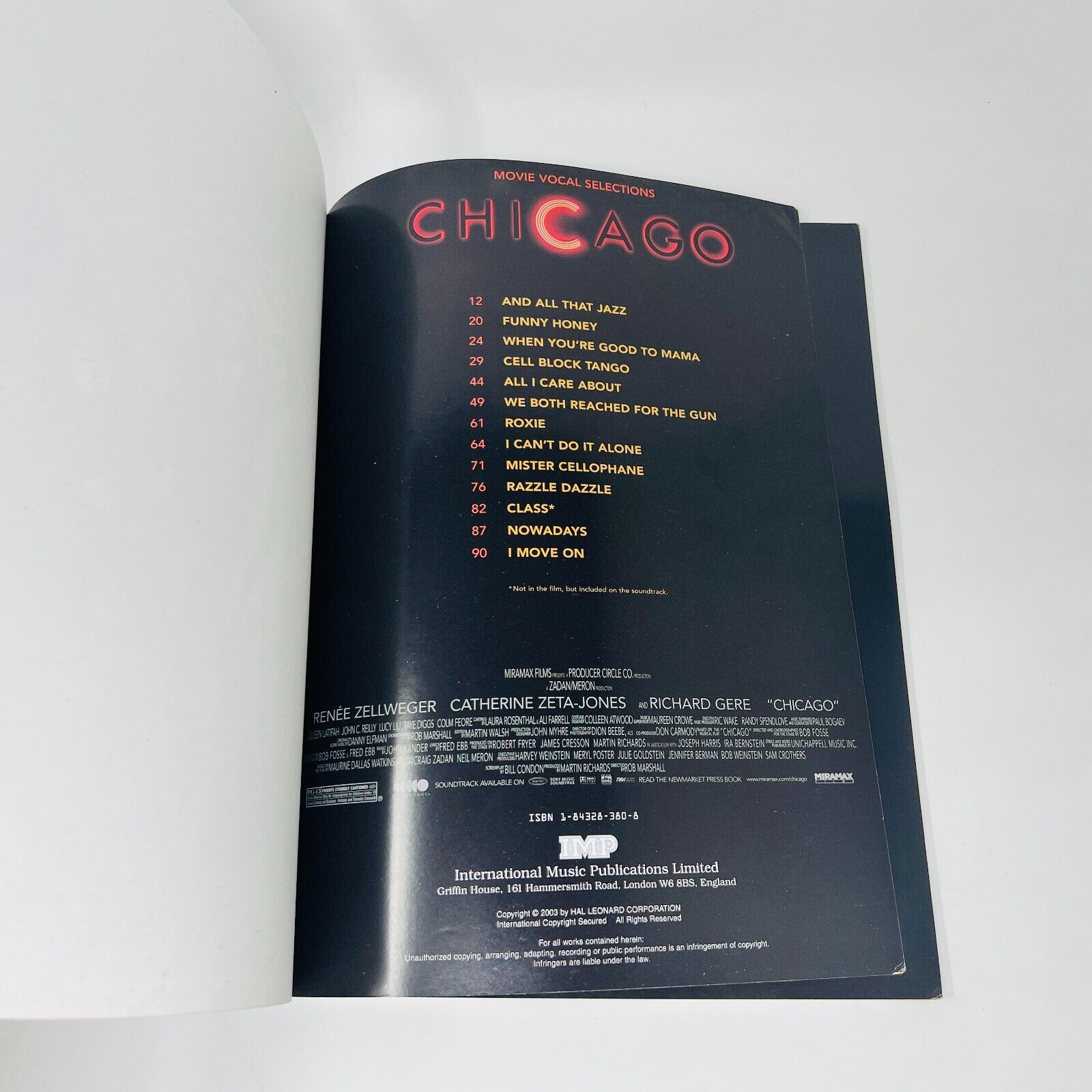 2003 Chicago Movie Vocal Selections IMP Songbook Sheet Music Piano Paperback