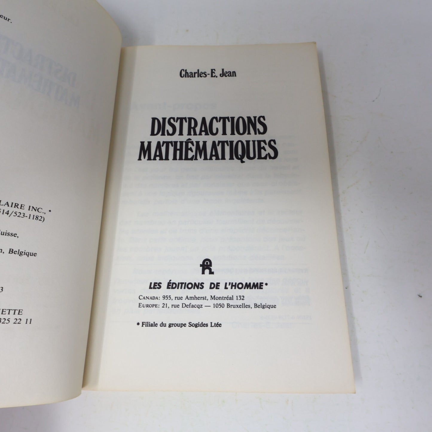1977 Distractions Mathématiques Charles-E. Jean De L'homme Jeux Loisirs Français