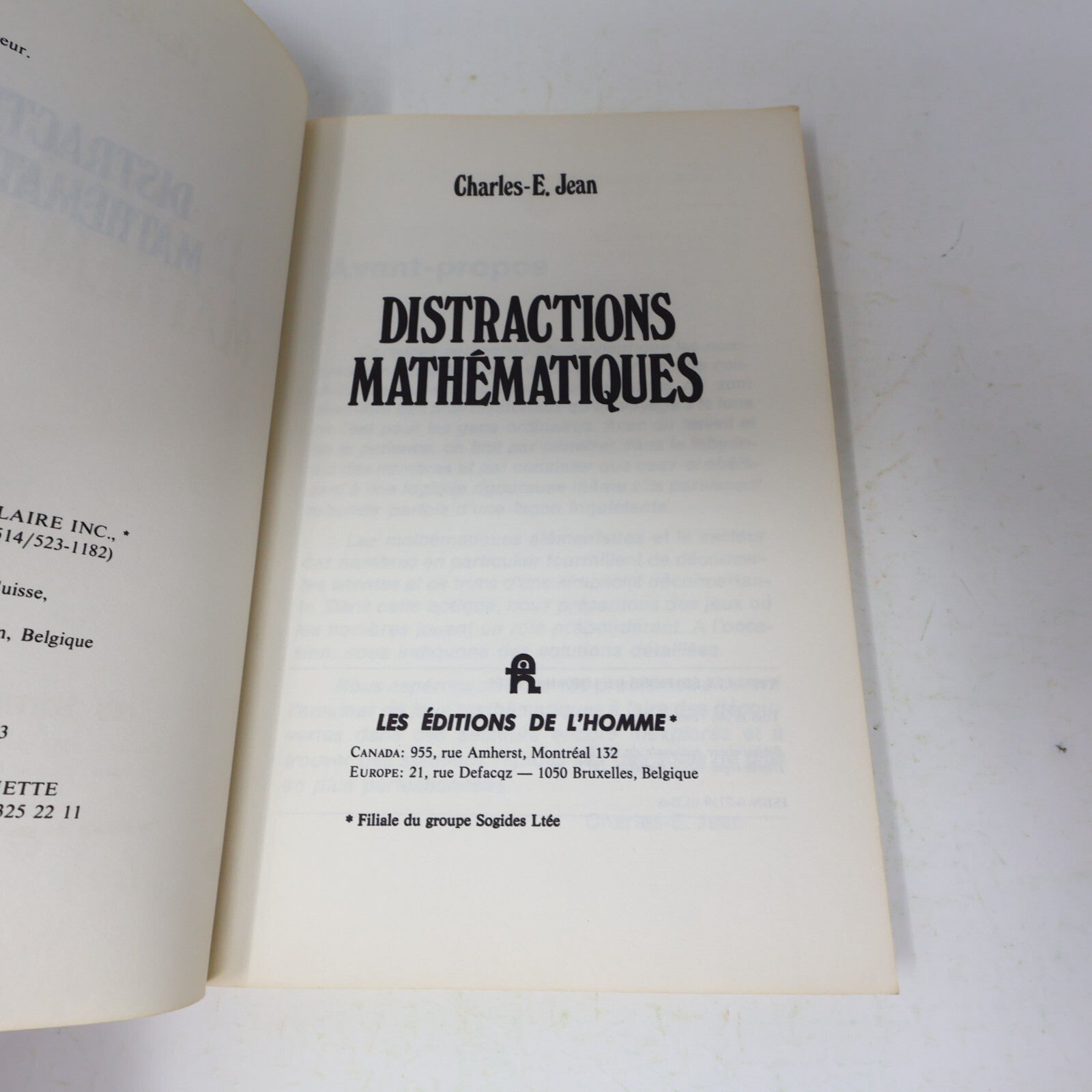 1977 Distractions Mathématiques Charles-E. Jean De L'homme Jeux Loisirs Français