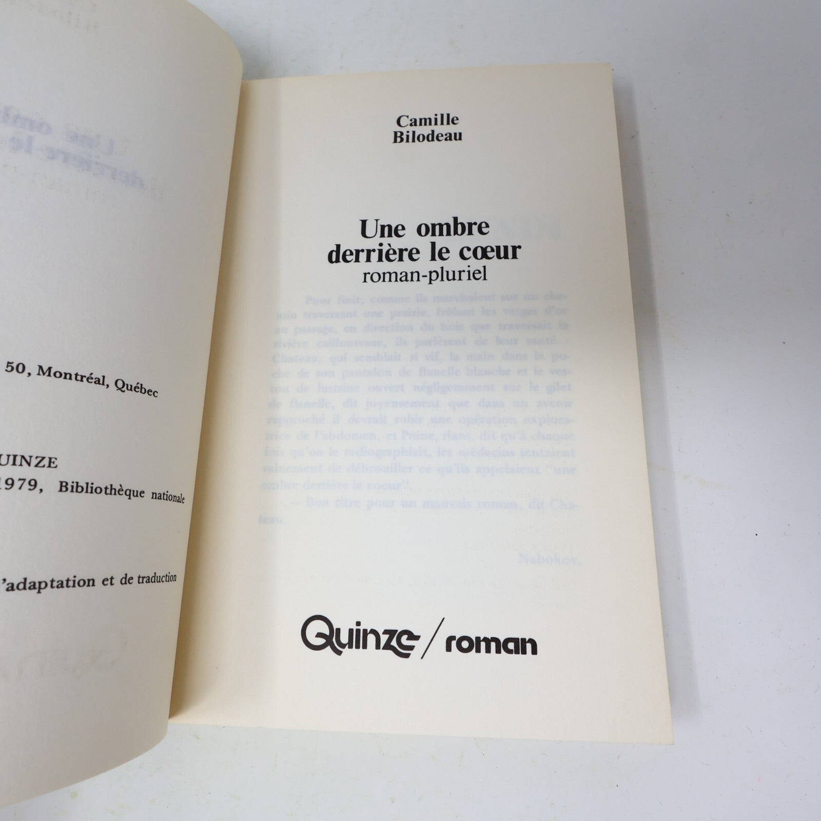1979 Une Ombre Derrière le Cœur Roman-Pluriel Camille Bilodeau Contre-Culture PB
