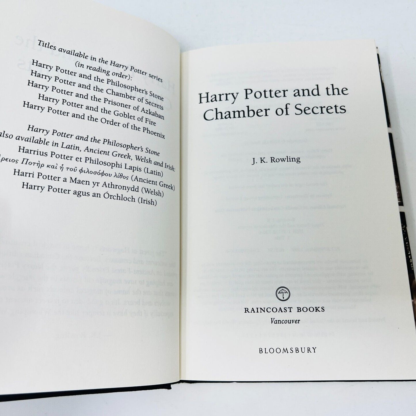 Harry Potter and the Chamber of Secrets Rowling Raincoast Black Cover 1st Print