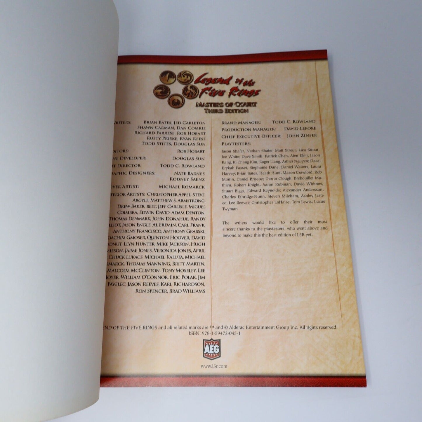 2008 Legend of the Five Rings Masters of Court L5R Fantasy RPG 3rd Ed AEG Book