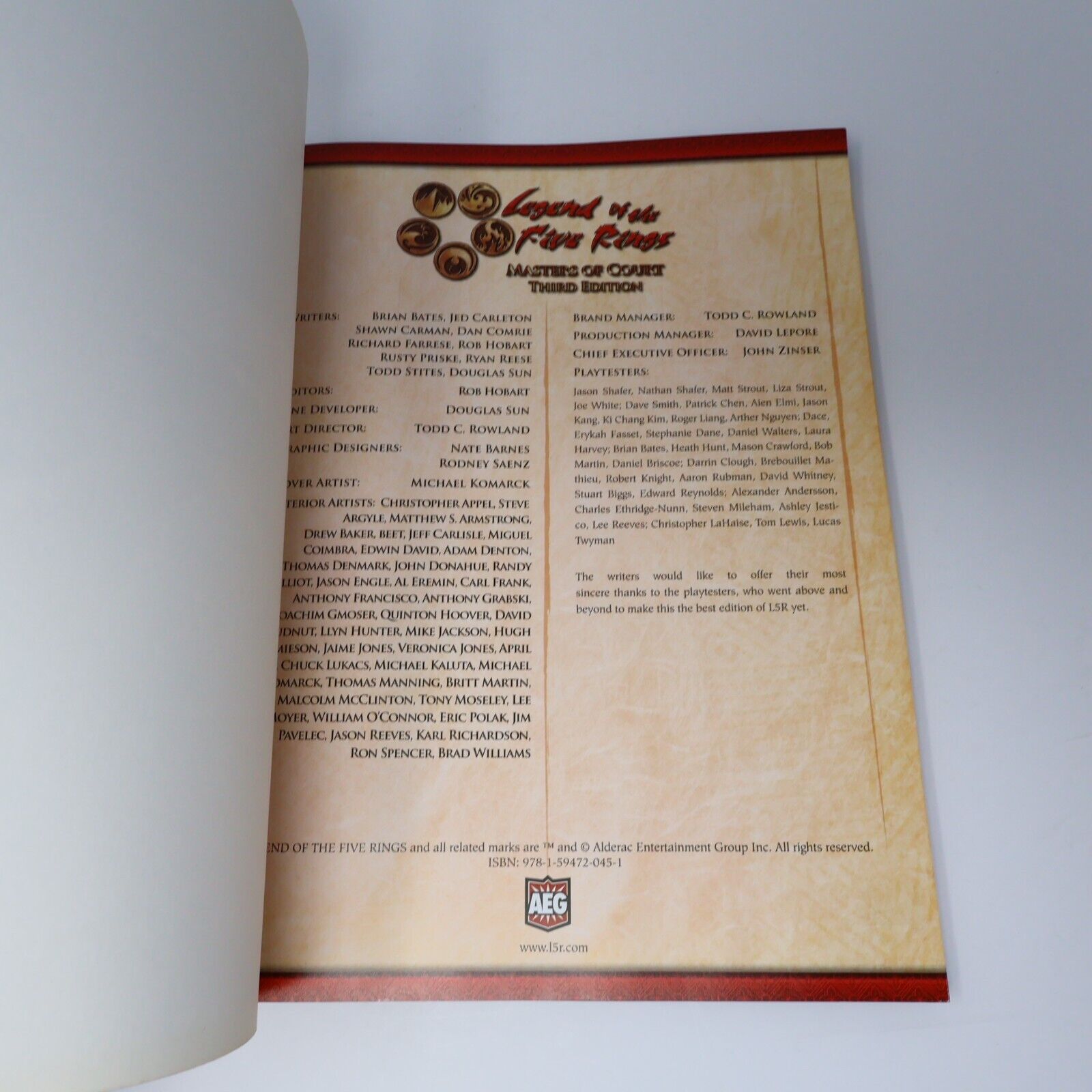2008 Legend of the Five Rings Masters of Court L5R Fantasy RPG 3rd Ed AEG Book