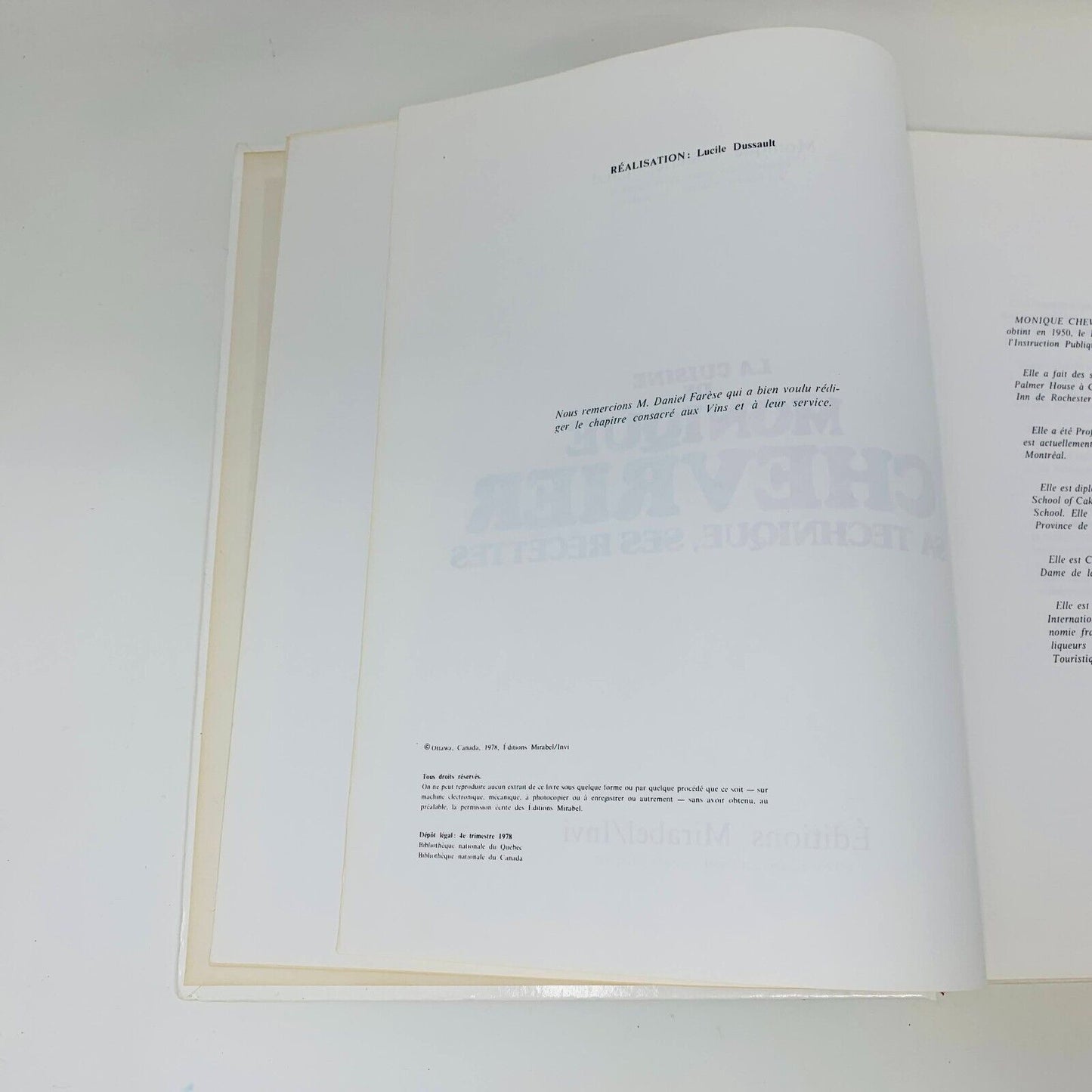1978 La Cuisine de Monique Chevrier Sa Technique ses Recettes Livre en Français