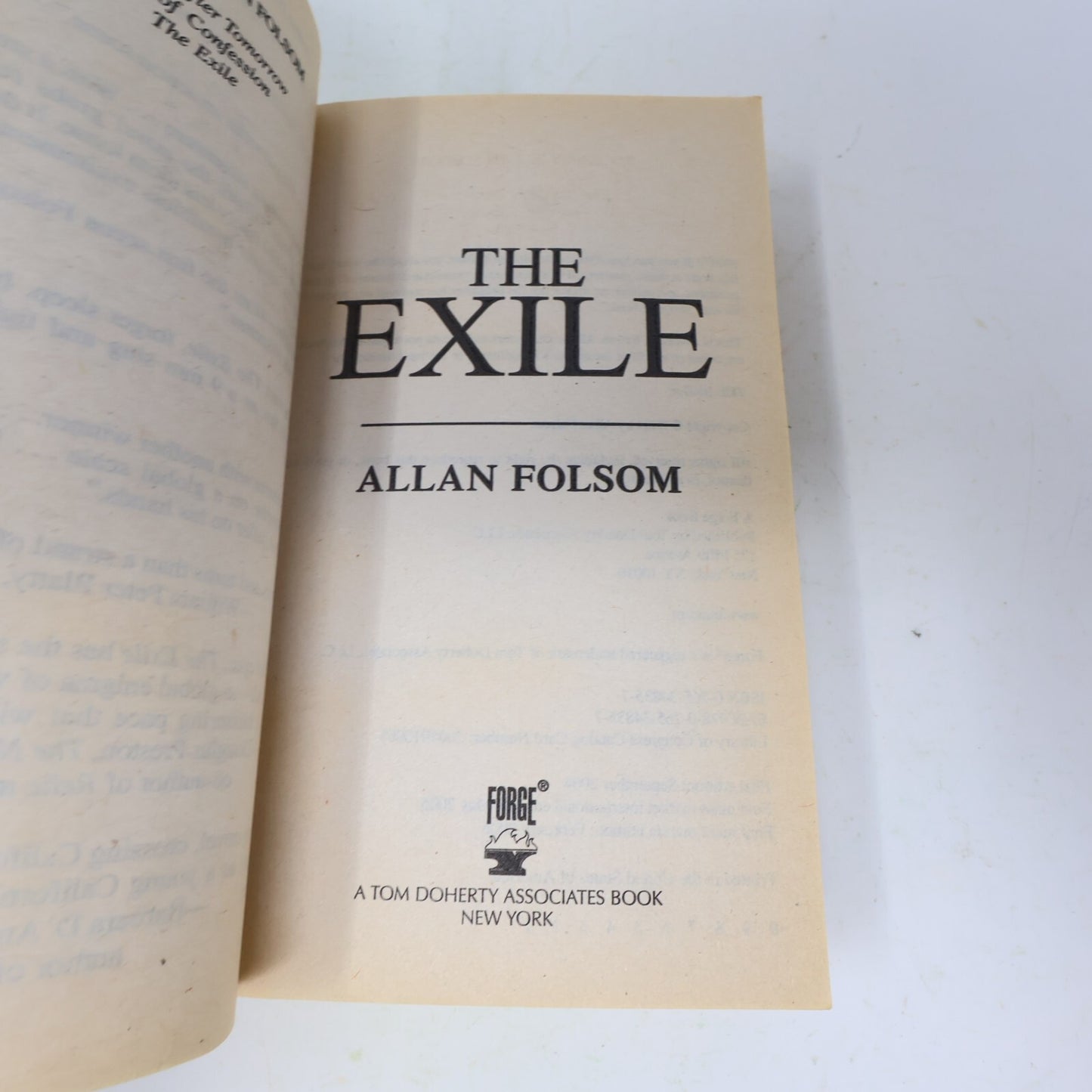 2006 The Exile Allan Folsom Forge Fiction Mystery Thriller Crime 1st Print Book
