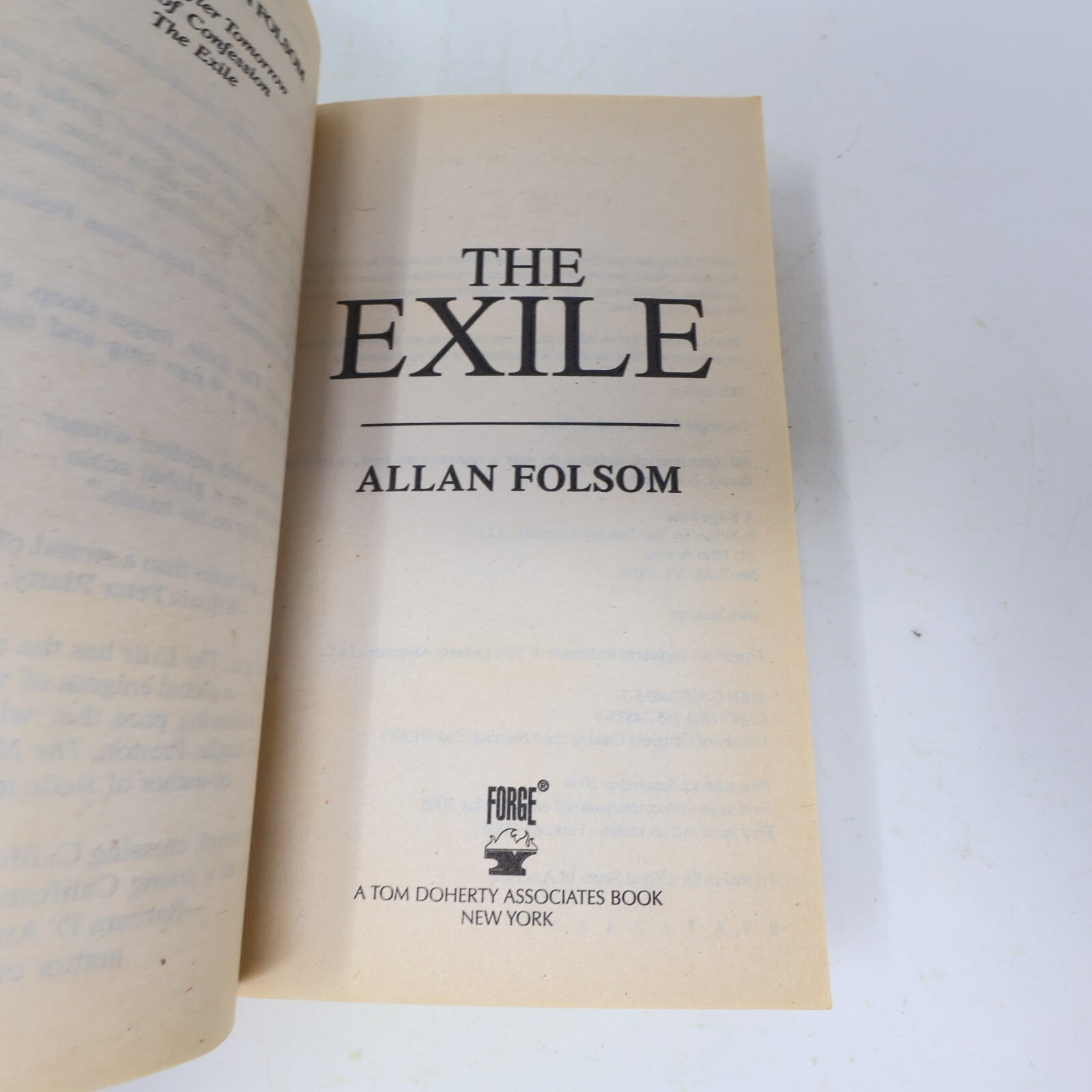 2006 The Exile Allan Folsom Forge Fiction Mystery Thriller Crime 1st Print Book