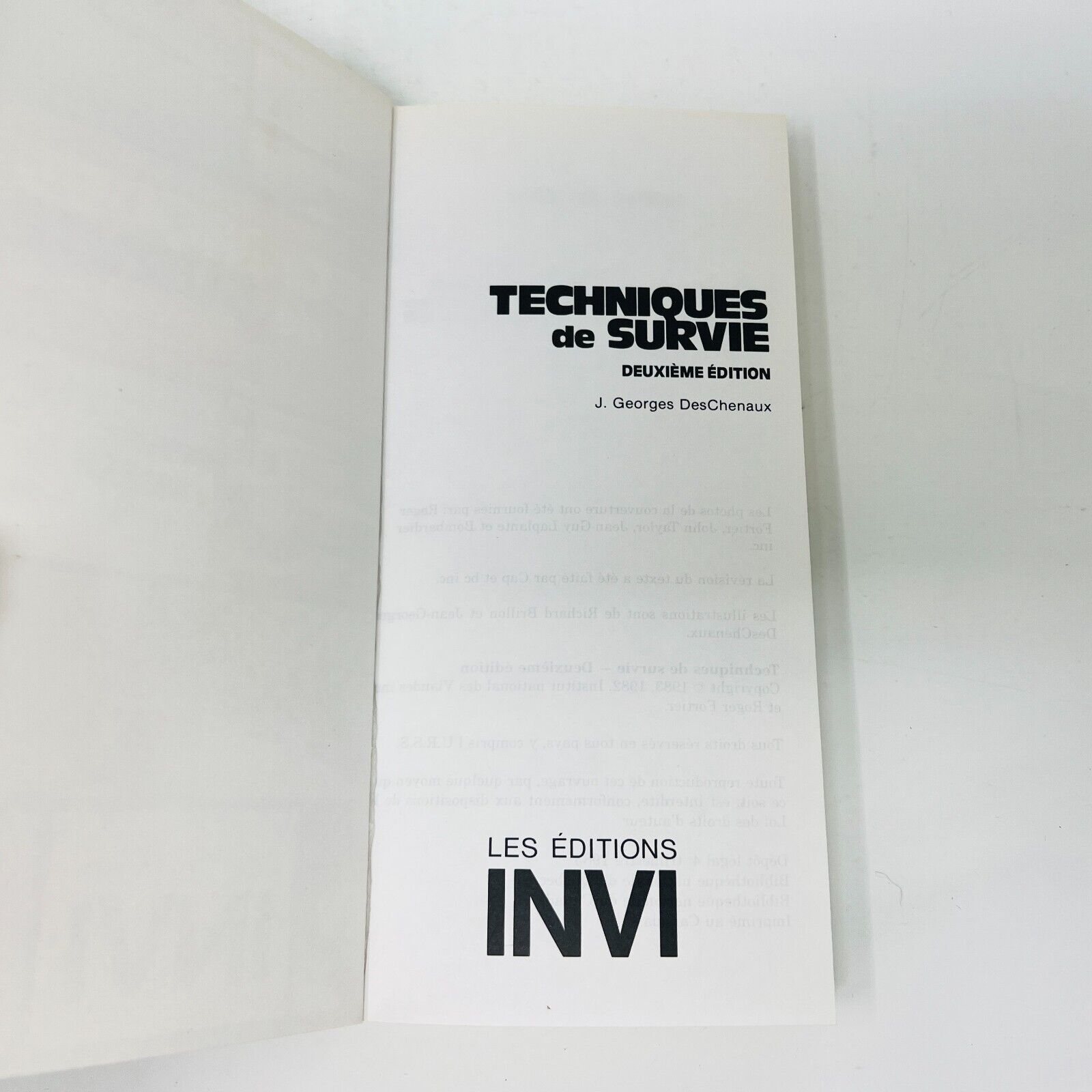 1983 Techniques de Survie Deuxième Édition de Jean-Georges DesChenaux Survival