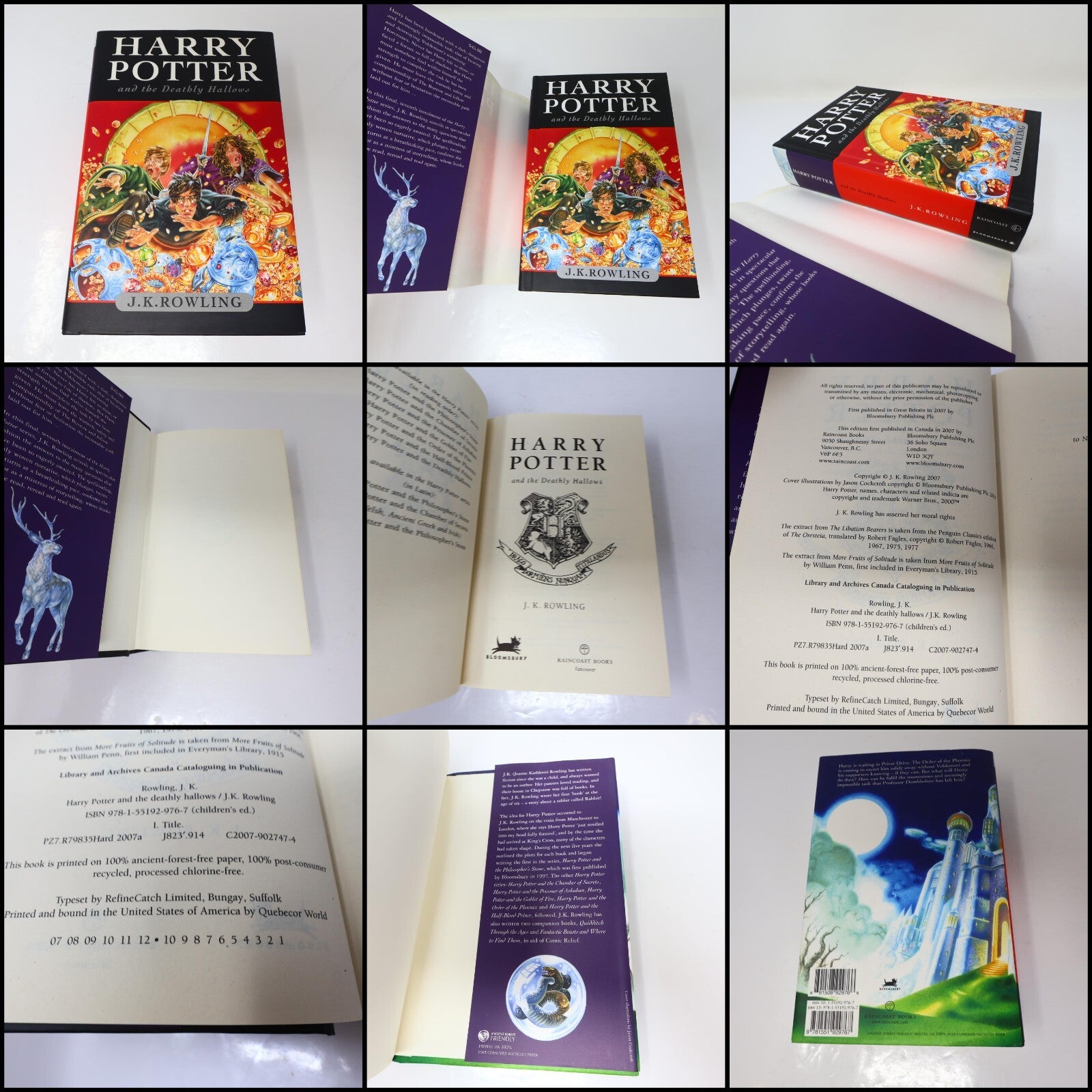 Harry Potter #1-7 Lot All Hardcover Dust Jacket JK Rowling Raincoast Bloosmbury