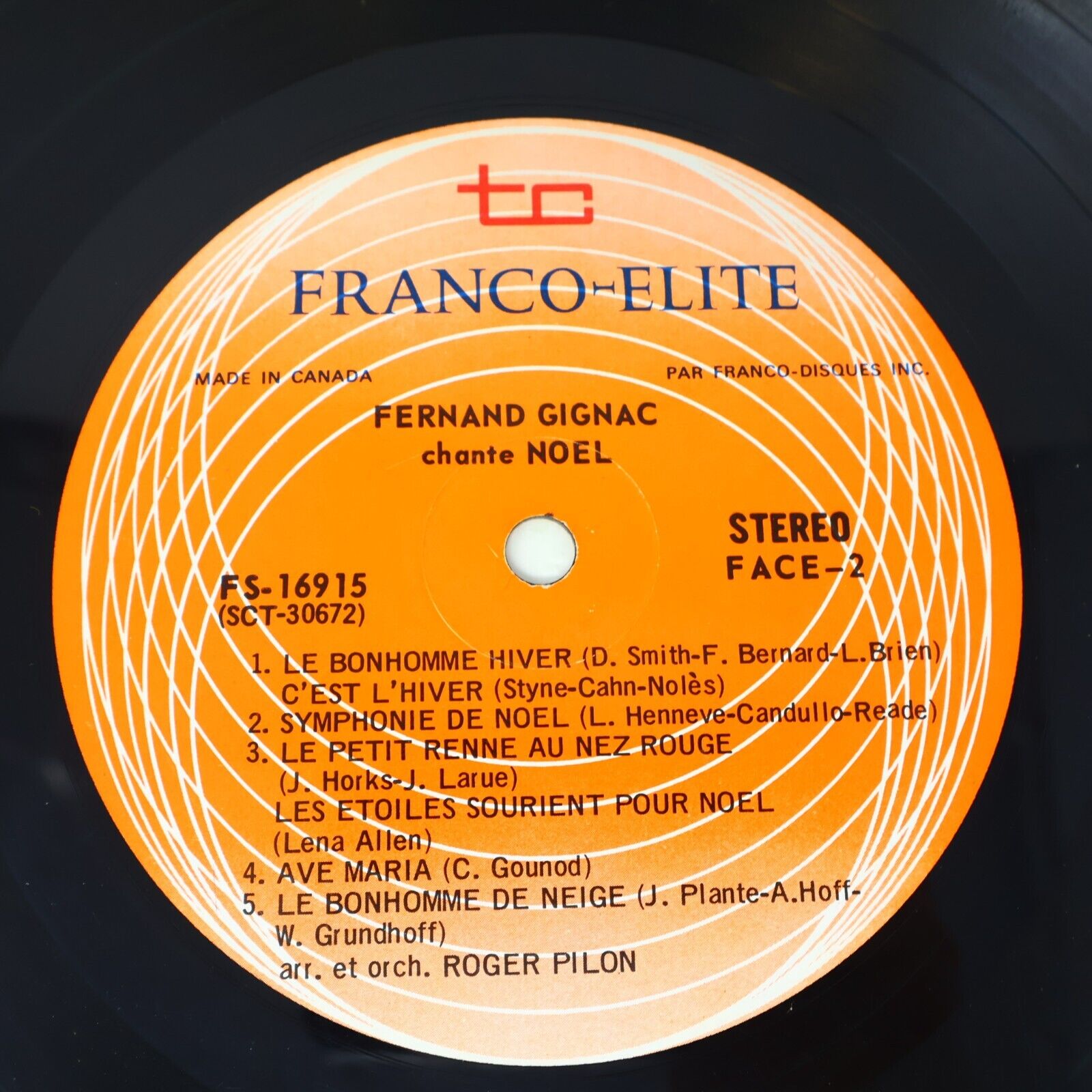 Fernand Gignac Chante Noël Disque LP Petit Papa Noël Blanc Ave Maria FS 16915