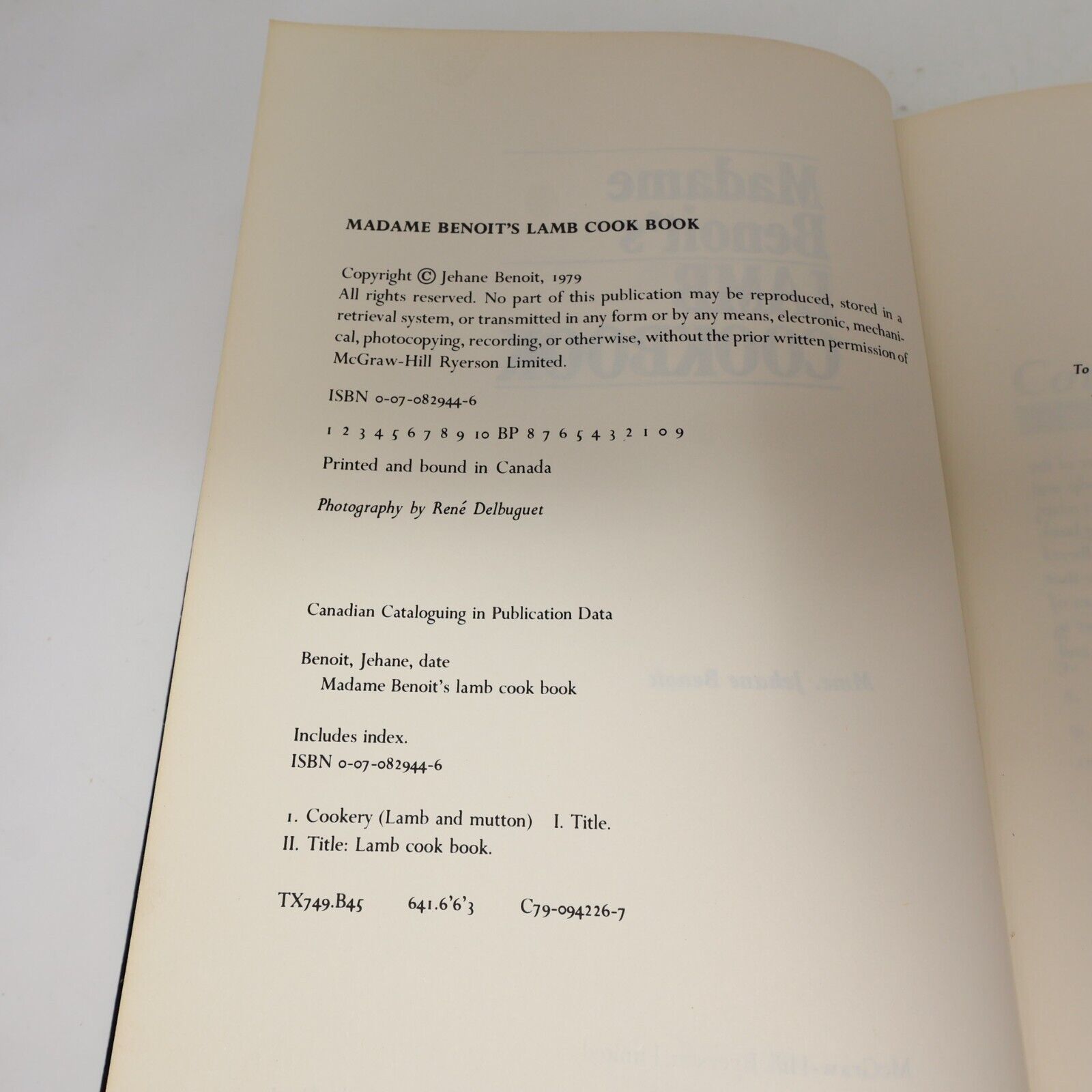1979 Madame Benoit's Lamb Cookbook by Jehane Benoît Mcgraw-Hill Ryerson HC 70s
