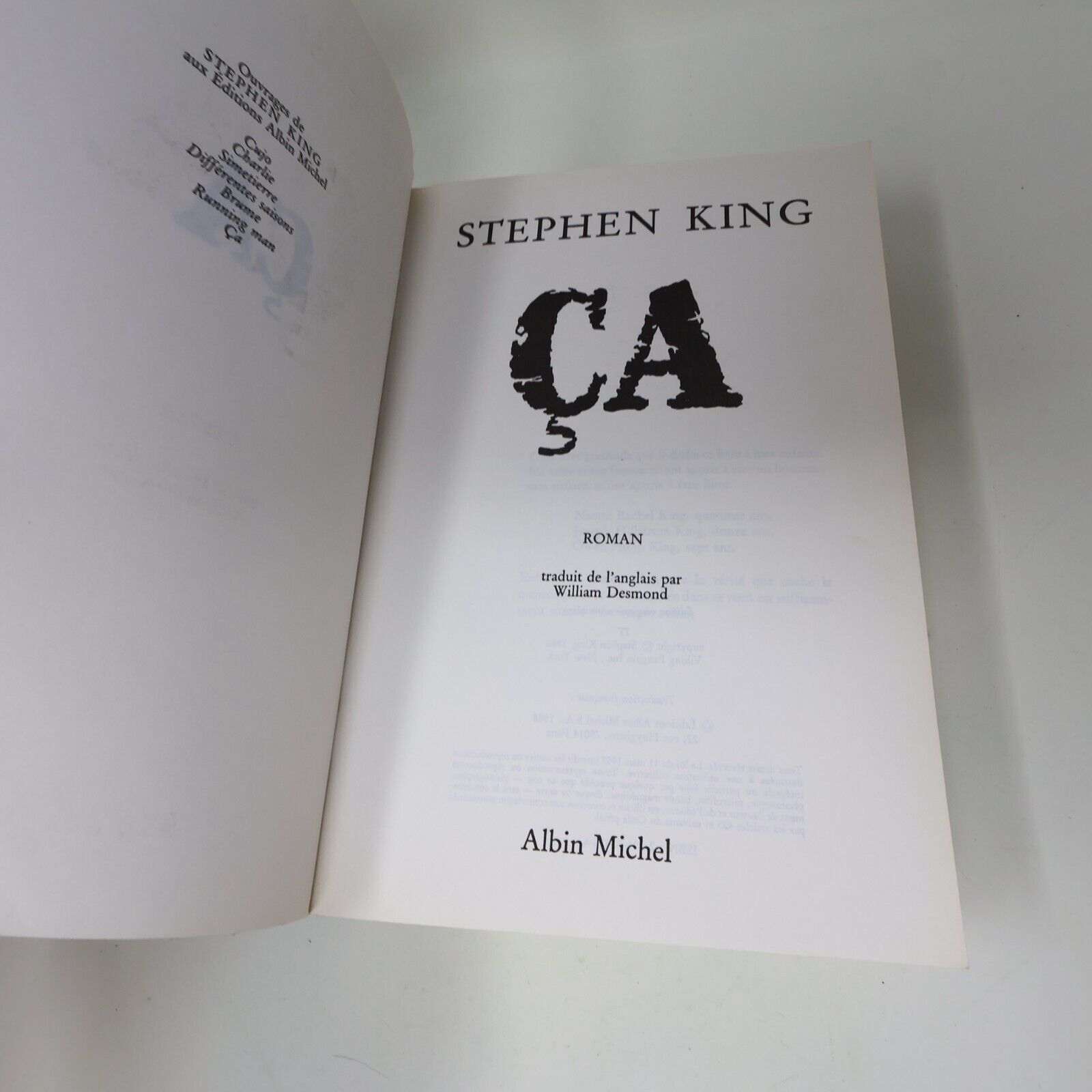 1988 Ça Tome 1 It Stephen King Paperback PB Albin Michel Clown Horreur Thriller