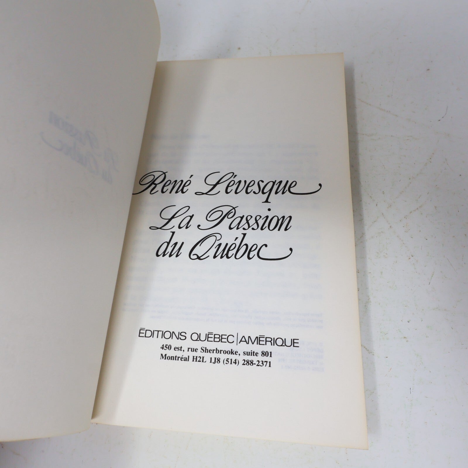 1978 La Passion du Québec René Lévesque Québec Amérique Politique Français Livre