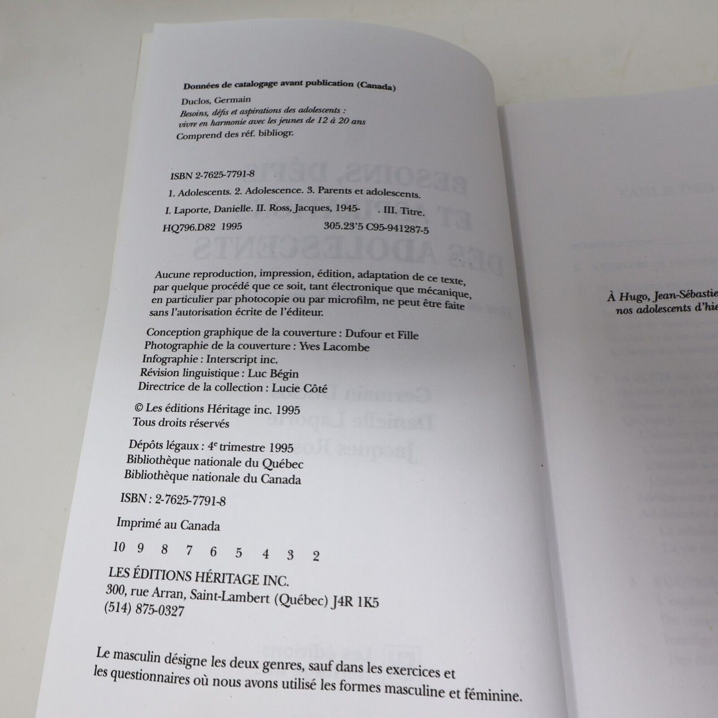 1995 Besoins Défis et Aspirations des Adolescents Éducation Parentalité Français
