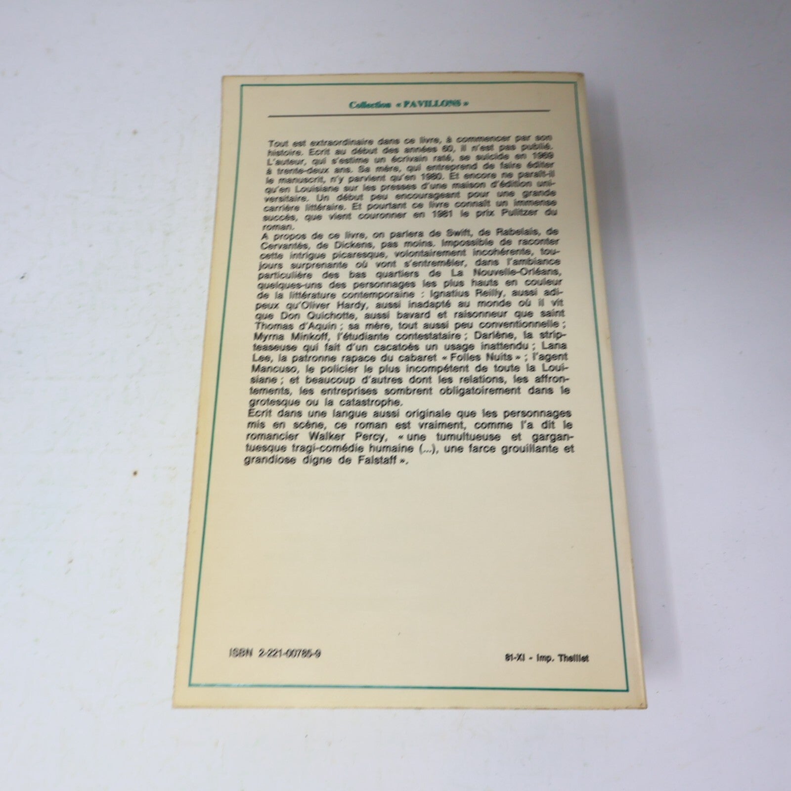 1981 La Conjuration des Imbéciles John Kennedy Toole Robert Laffont Roman Livre