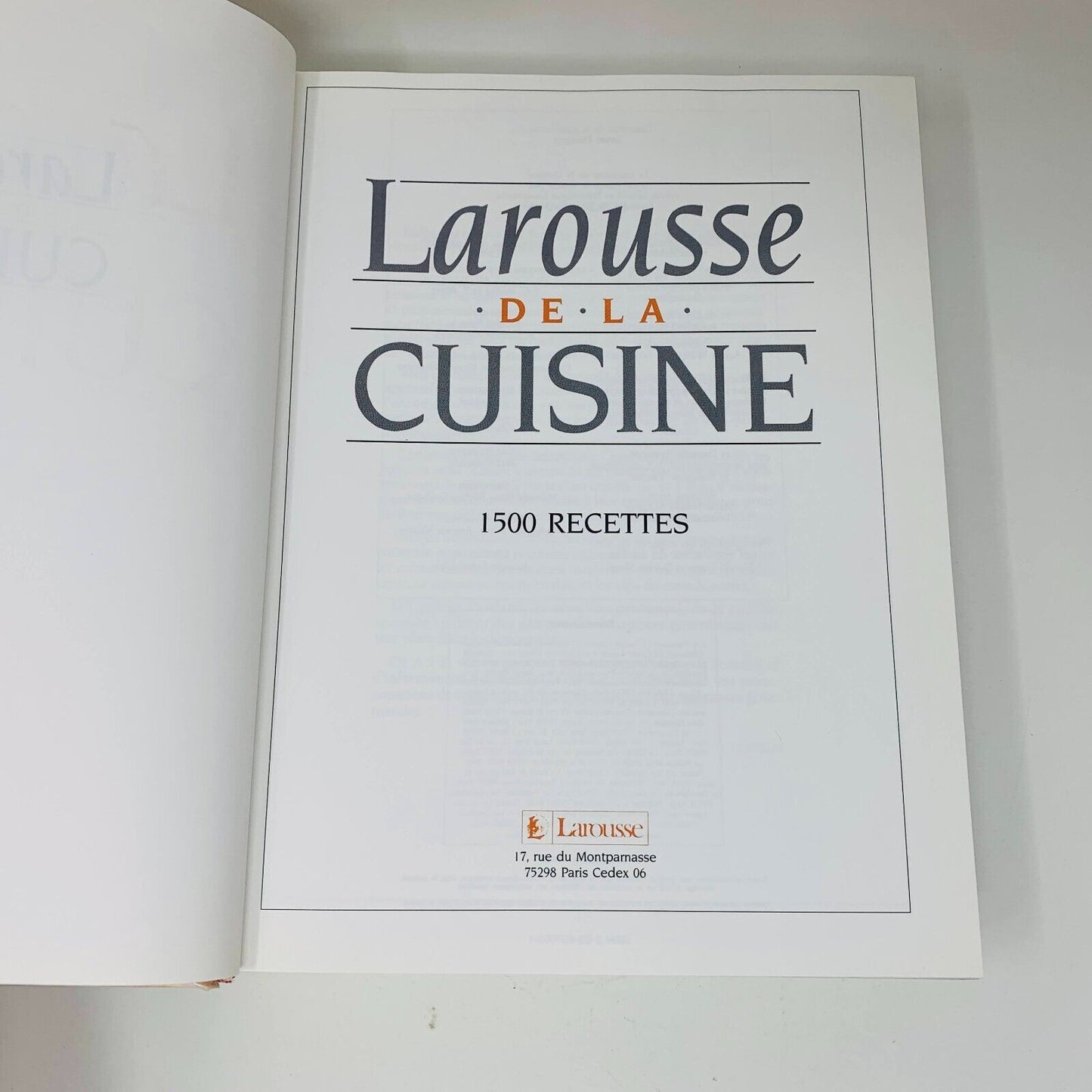 1990 Larousse de la Cuisine 1500 Recettes Livre Laure Flavigny Français Cookbook