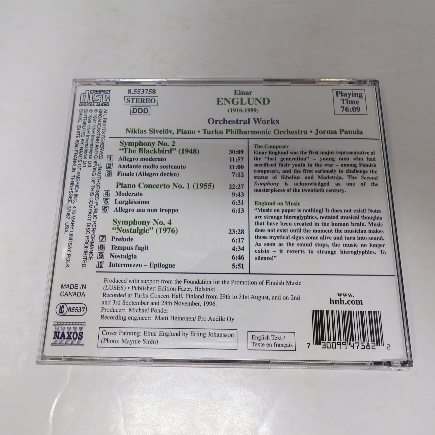 Einar Englund CD Orchestral Works Naxos Niklas Sivelöv/Turku Philharmonic/Panula