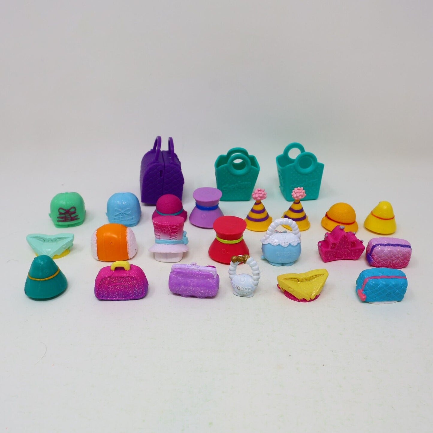 Lot of 21 Shopkins Figures Toys Mixed Sun Glasses Hat Hands Bag Baskets Moose