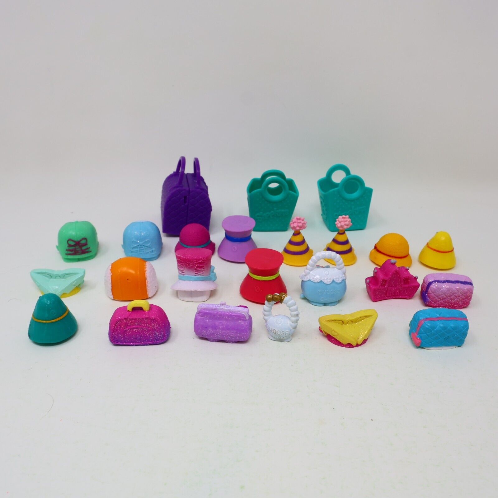 Lot of 21 Shopkins Figures Toys Mixed Sun Glasses Hat Hands Bag Baskets Moose